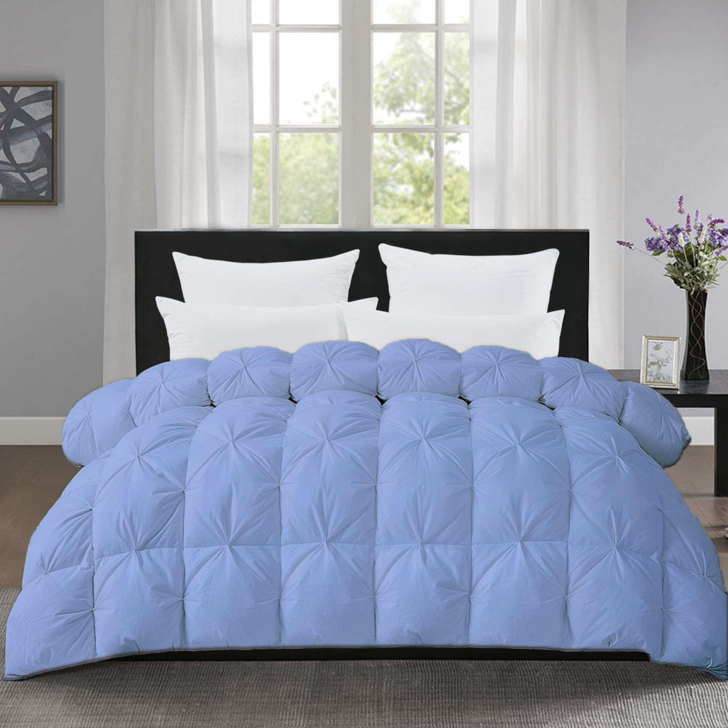 Lujo para todas las estaciones, calidad de hotel, estilo pintuck, 100% algodón orgánico, edredón plisado de 1 pieza con 4 pestañas en las esquinas,
