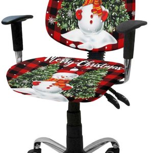 Funda para silla de oficina con diseño de muñeco de nieve de Navidad, muñeco de nieve lindo con árbol de Navidad, diseño de búfalo rojo y negro, Funda para silla de oficina con diseño de muñeco de nieve de Navidad, muñeco de nieve lindo con árbol de Navidad, diseño de búfalo rojo y negro,