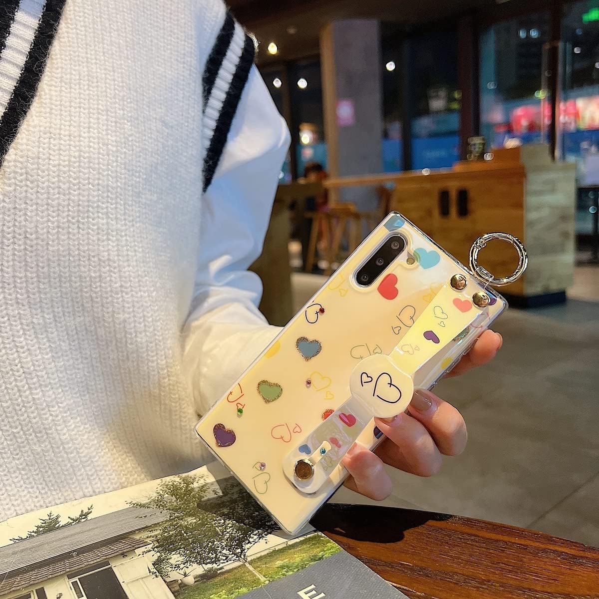 Lastma Funda para Samsung Galaxy Note 10 linda con correa de muñeca, función atril para Galaxy Note 10, funda con purpurina brillante de dibujos