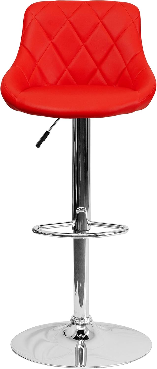 Flash Furniture CH-82028A-BK-GG asiento de vinilo negro de diseño contemporáneo, banqueta alta ajustable con base cromada, Cromo Vinilo, Rojo