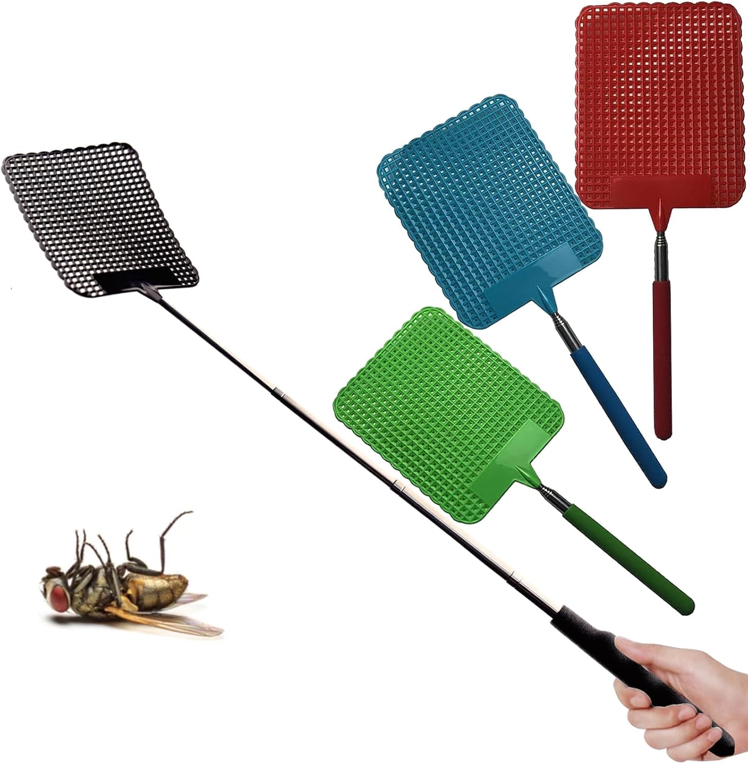 Matamoscas telescópico – Matamoscas HUEIYING para interiores. Matamoscas resistente – Matamoscas manual para el hogar, matamoscas para interiores y