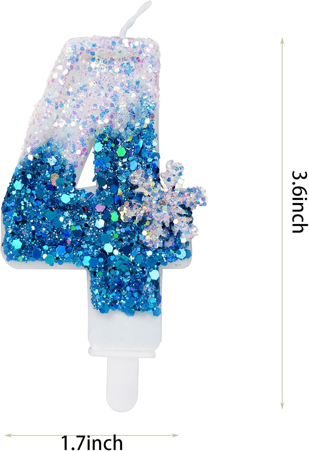 Velas de cumpleaños azules 4, velas de cumpleaños número 4 con purpurina azul y blanca con suministros de fiesta de copo de nieve