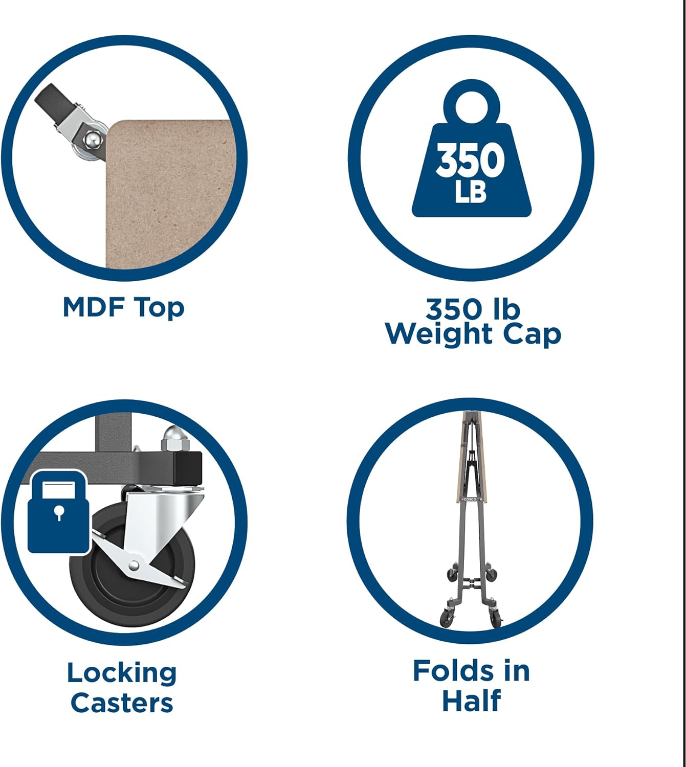 Cosco Products – Mesa de trabajo portátil de plegado inteligente.