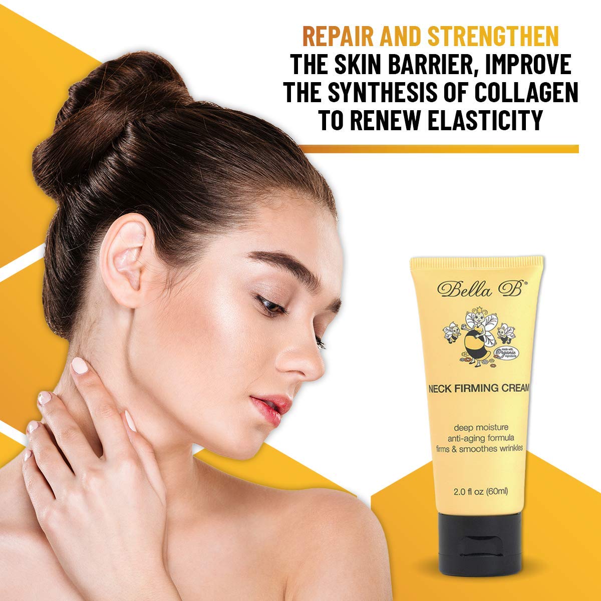 Bella B Crema reafirmante para el cuello de 2.0 onzas, crema para el cuello, crema antiarrugas para mujeres, crema para tensar la piel, reparación