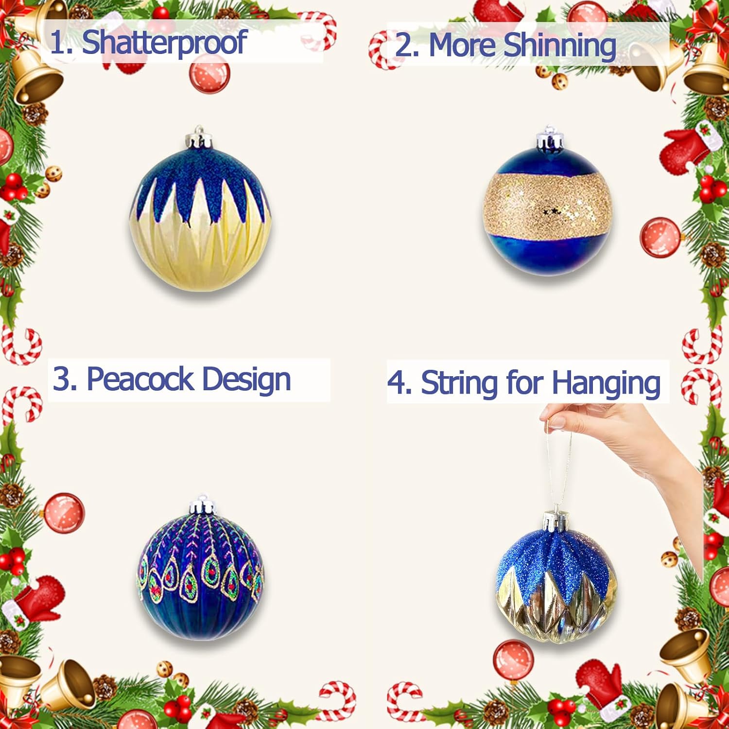 Bolas de Navidad de 2.3 pulgadas, 16 piezas inastillables de color azul para árbol de Navidad para festividades, bodas, fiestas y decoraciones de