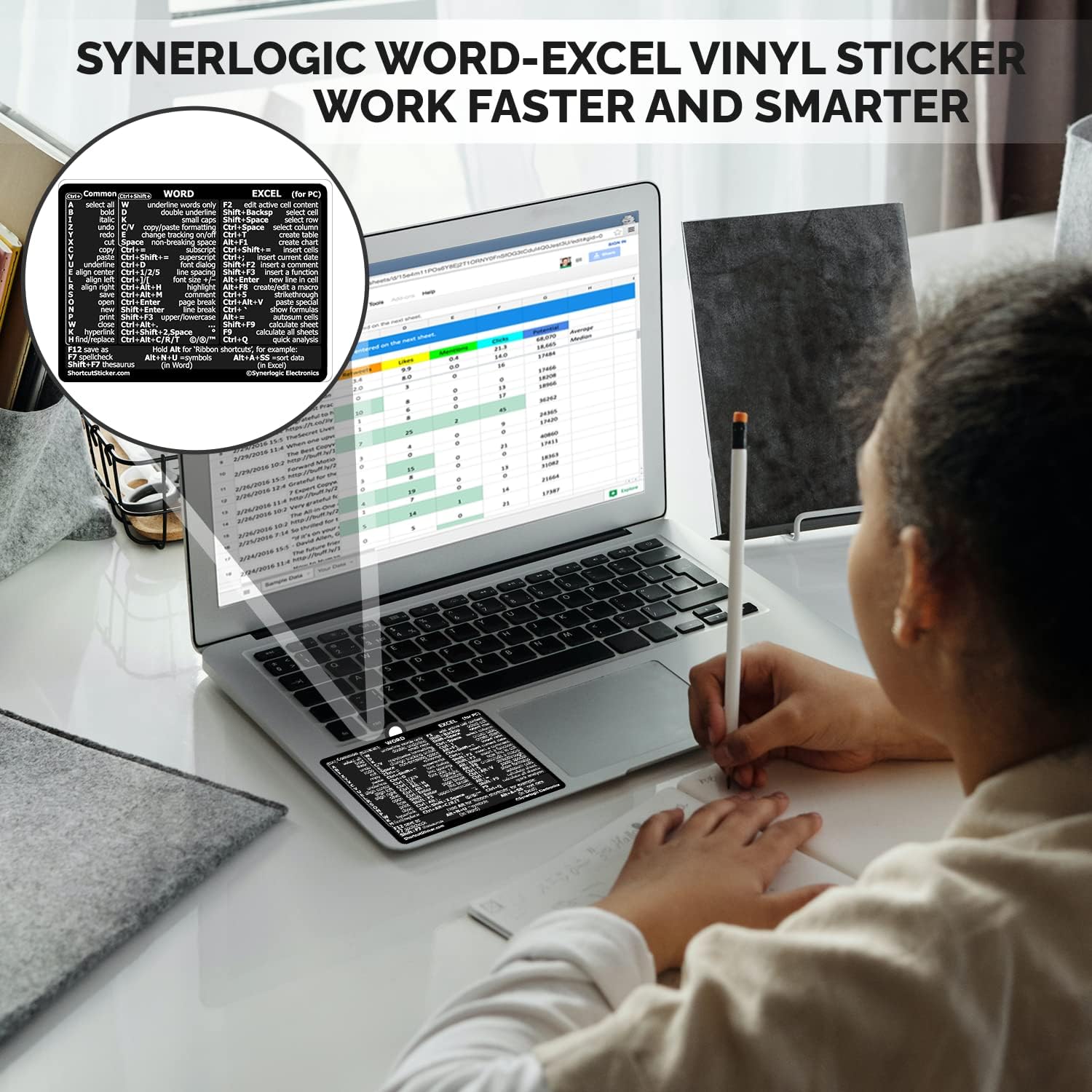 Synerlogic WordExcel – Adhesivo de acceso directo para Windows, guía de referencia, adhesivo de acceso directo de teclado  Esenciales para trabajar