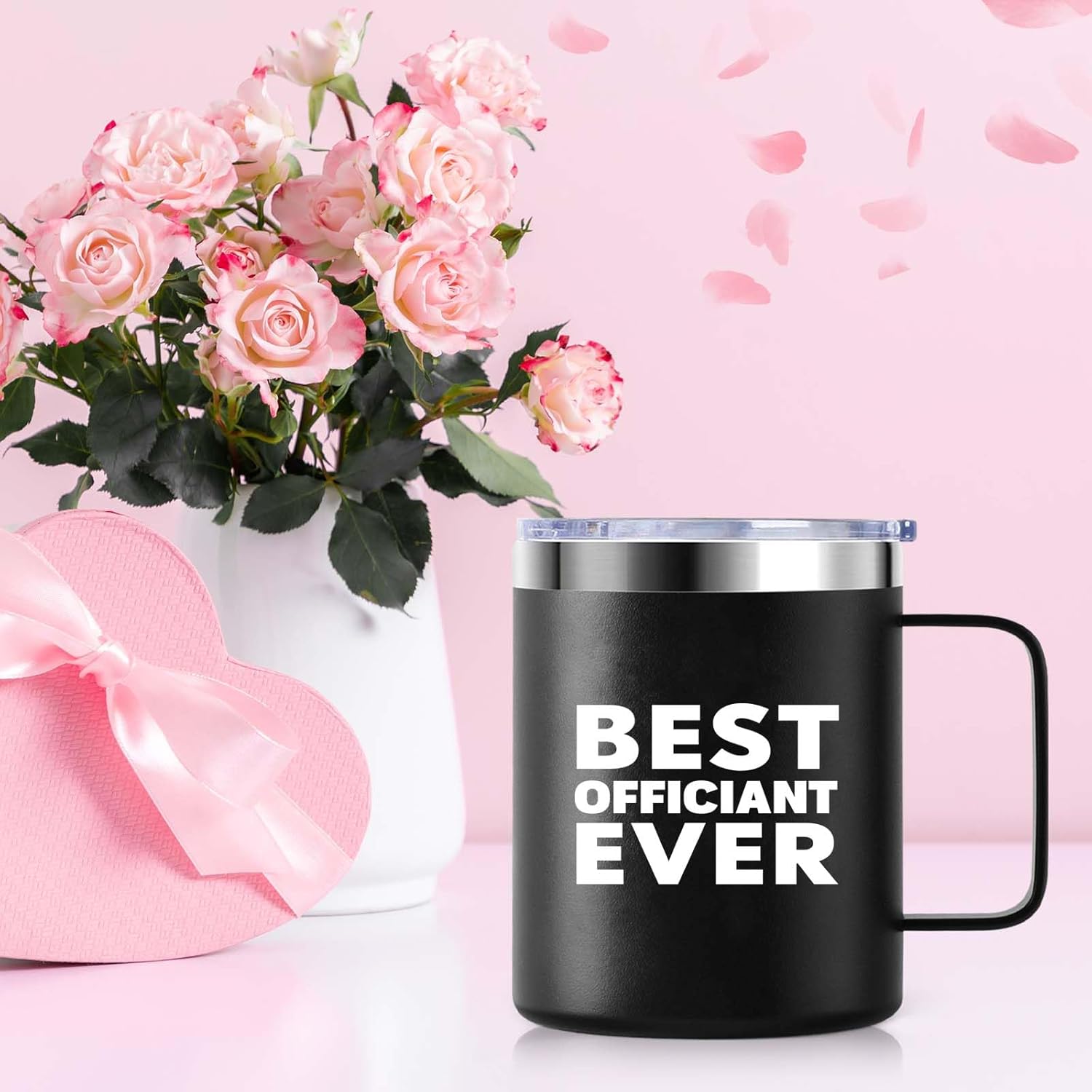 Mejor oficial de bodas de novios  Taza de café aislada de regalo oficial de boda de aniversario  12 onzas con asa y tapa, acero inoxidable 304 tazas
