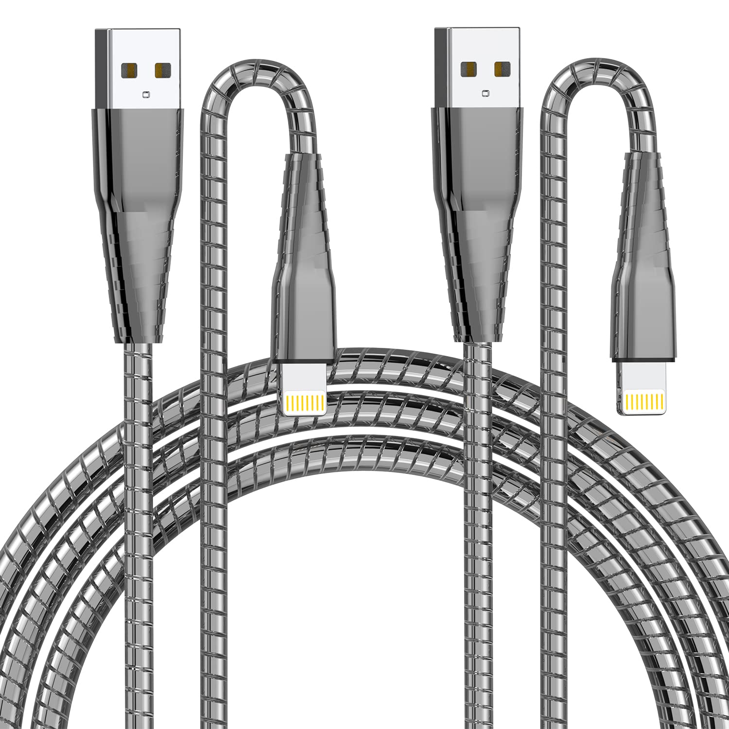 Cable de carga trenzado de metal para iPhone con certificación MFi de Apple, 6.6 pies, resistente cable Lightning de acero inoxidable 304, cable