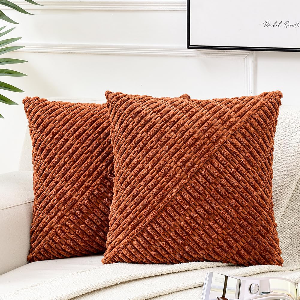 Fancy Homi Paquete de 2 fundas de almohada decorativas de color óxido de 16 x 16 pulgadas para sofá cama, decoración rústica estilo bohemio para el