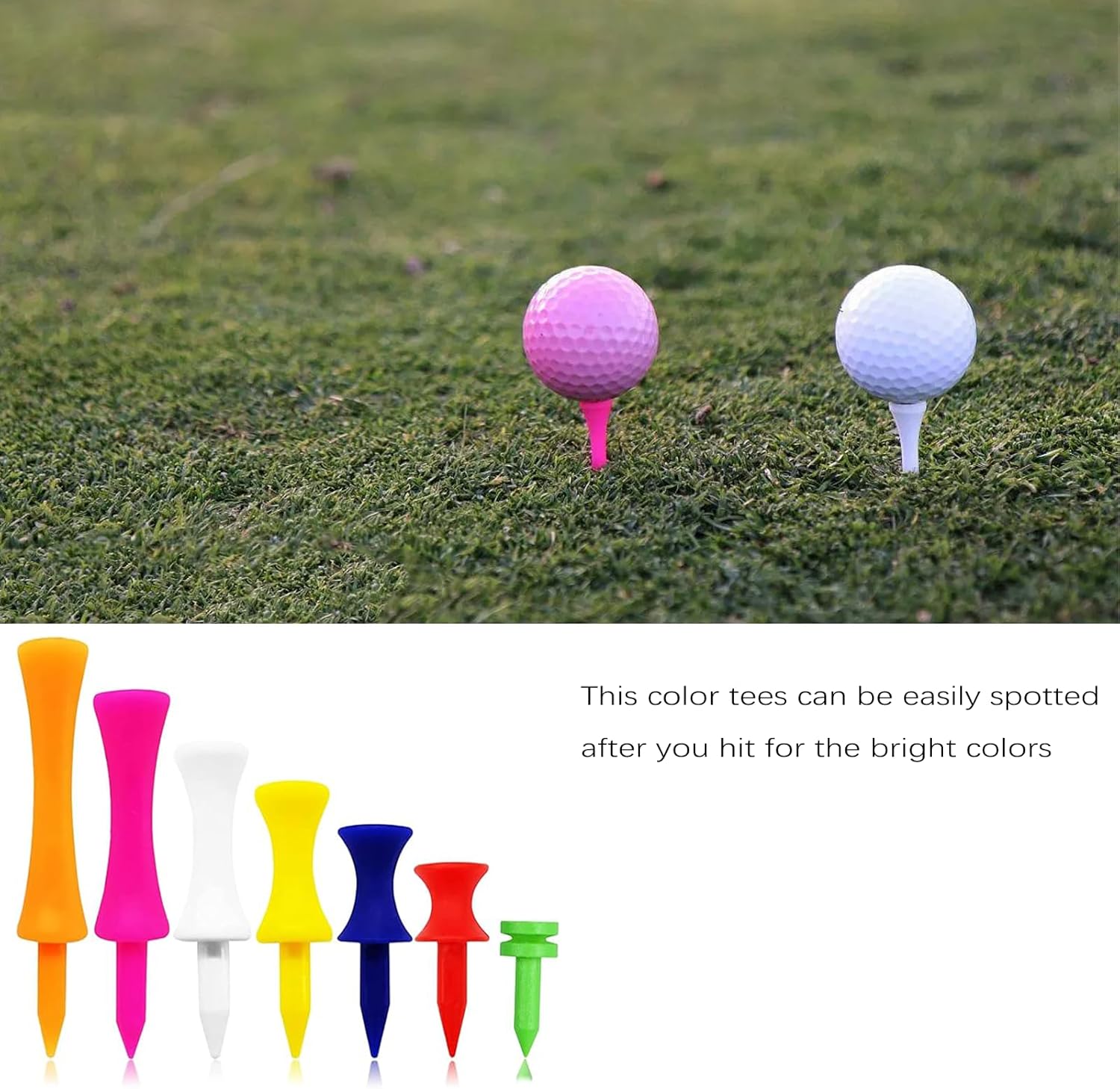 Dakexiong Paquete de 70 camisetas de golf de plástico de 1 pulgada, 1 14 pulgadas, 1 12 pulgadas, 1 34 pulgadas, 2 14 pulgadas, 2 34 pulgadas