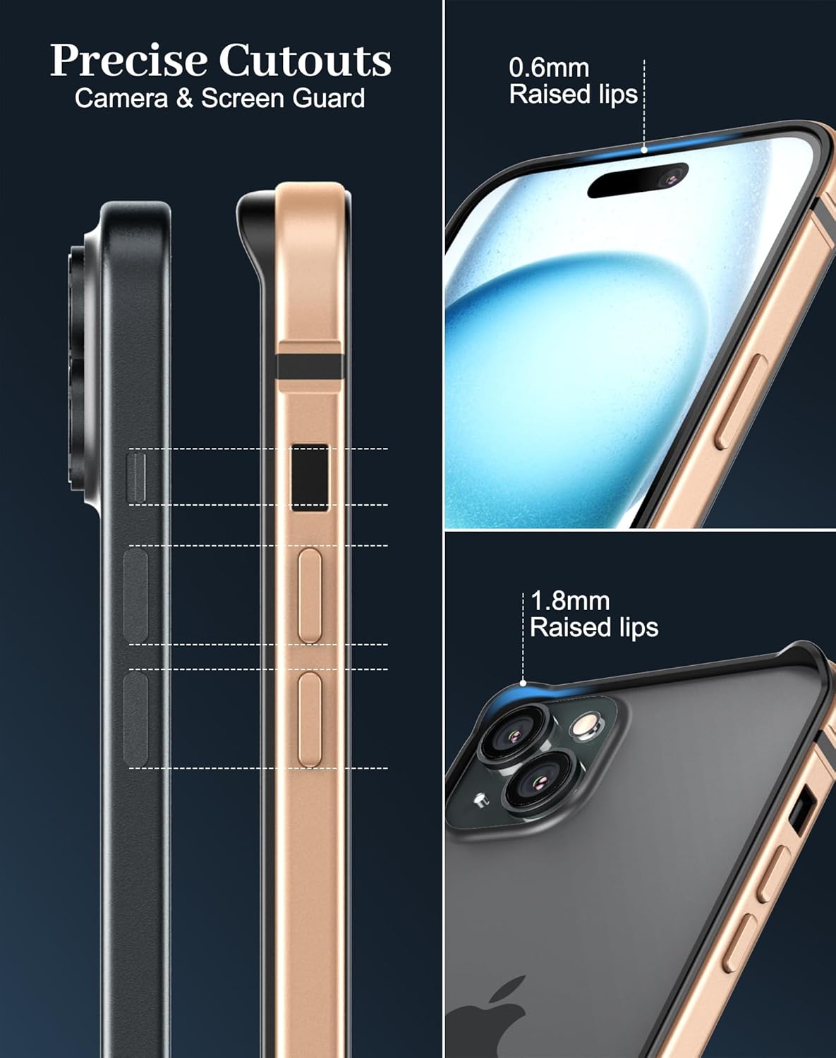 Funda delgada de metal para iPhone 15, interior de TPU suave + parachoques chapado en metal compatible con carga inalámbrica a prueba de golpes con