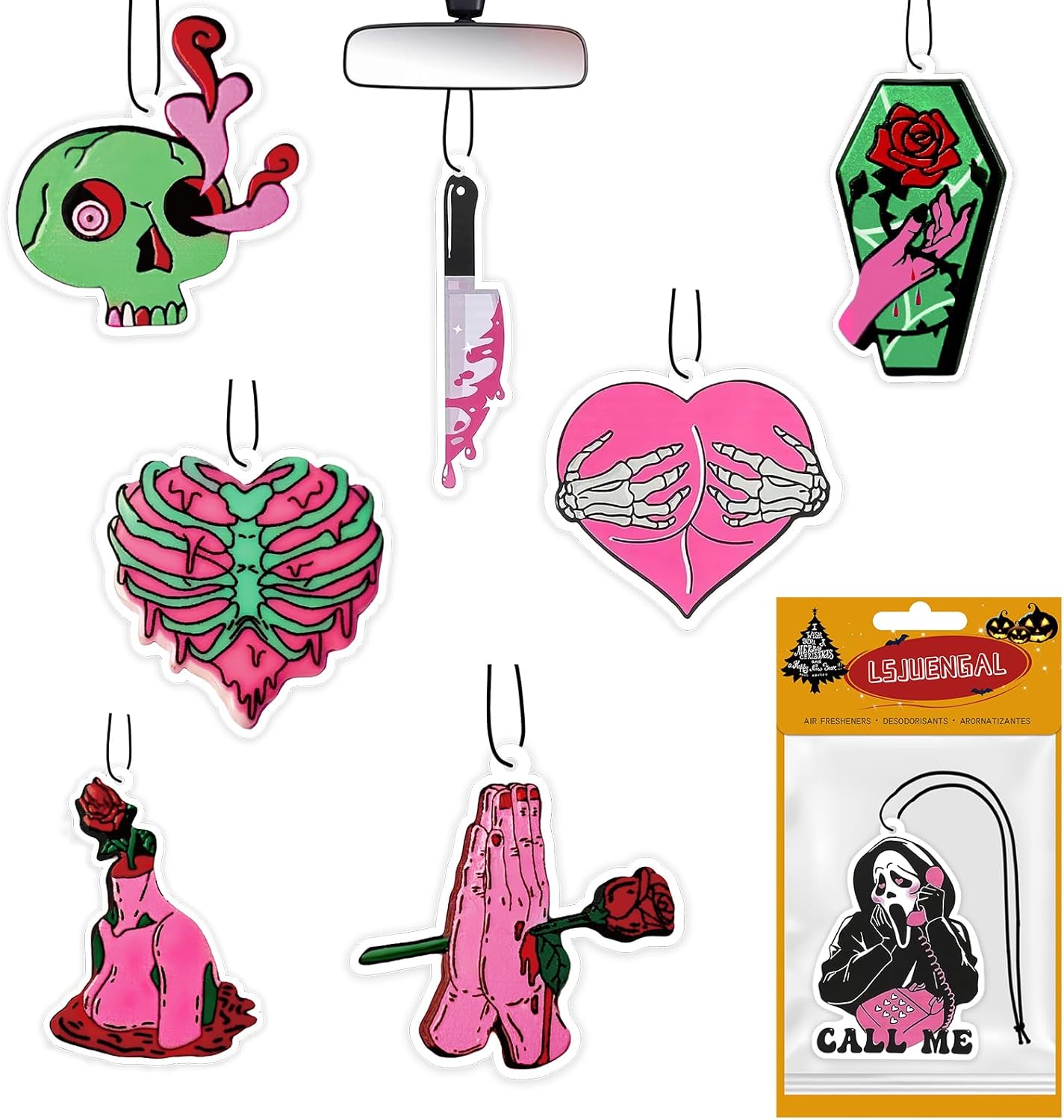 LSJUENGAL Ambientador de aire para automóvil de Halloween, palmera rosa rosa, accesorios para el interior del automóvil, ambientador colgante de