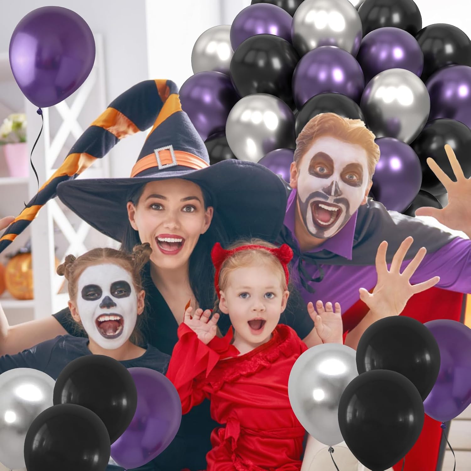 FEYG Globos de Halloween de 12 pulgadas, 40 globos de metal negro, morado, plateado, látex, decoración de fiesta de Halloween, celebración de