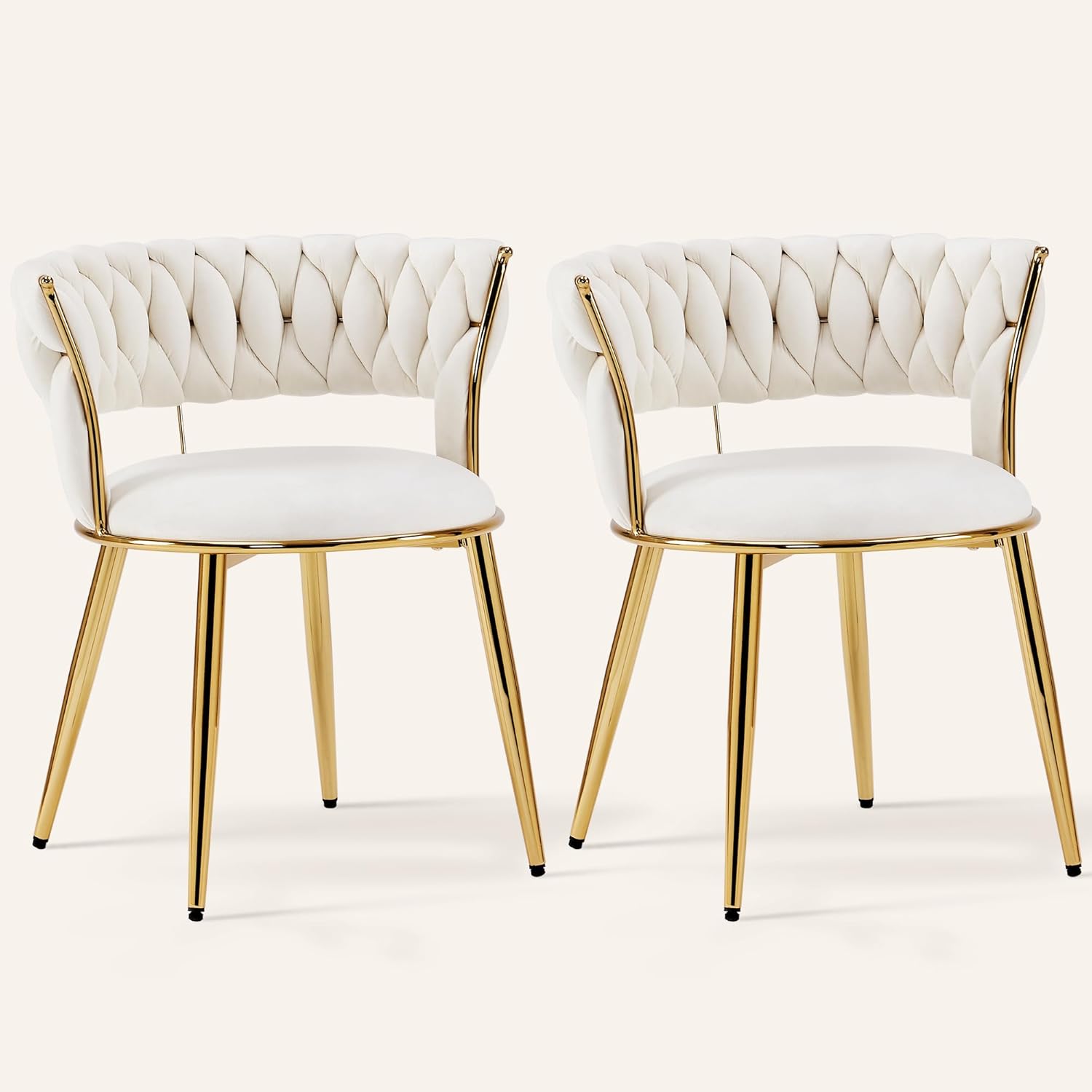 HOOLETE Juego de 2 sillas de comedor de terciopelo con patas de metal dorado, sillas decorativas tapizadas tejidas, sillas laterales para sala de
