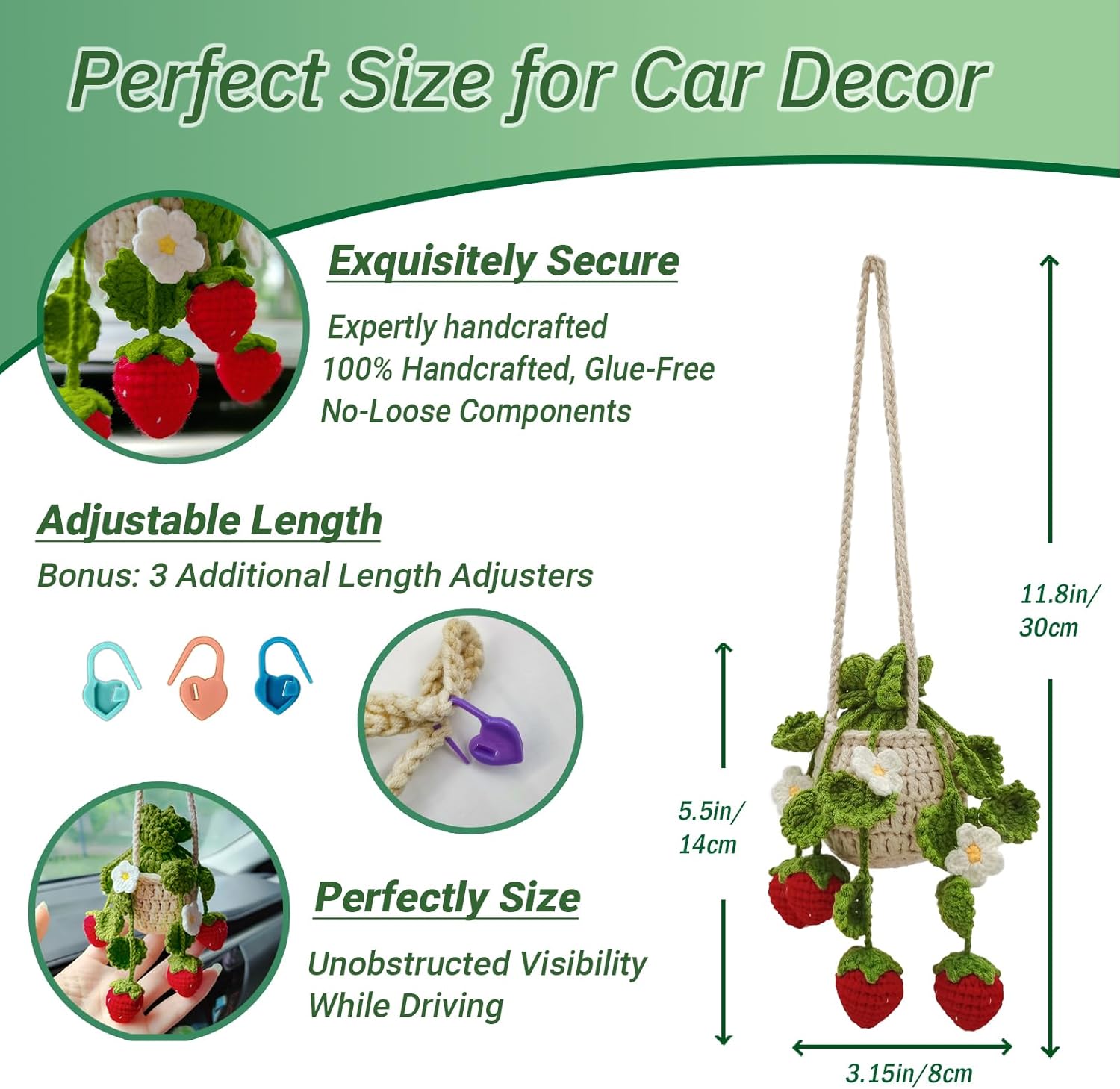 SGIBYN Planta colgante de ganchillo para automóvil, decoración interior de automóvil, decoración de automóvil, accesorios estéticos de automóvil