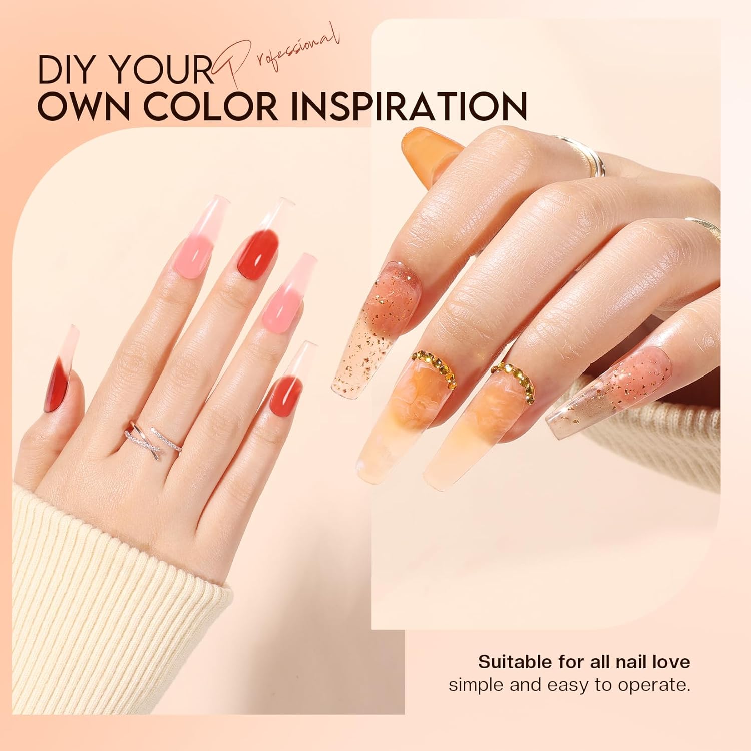 Morovan Kit de iniciación de uñas de poligel 8 colores con purpurina kit de gel de uñas con lámpara UV para principiantes, kit de extensión de gel