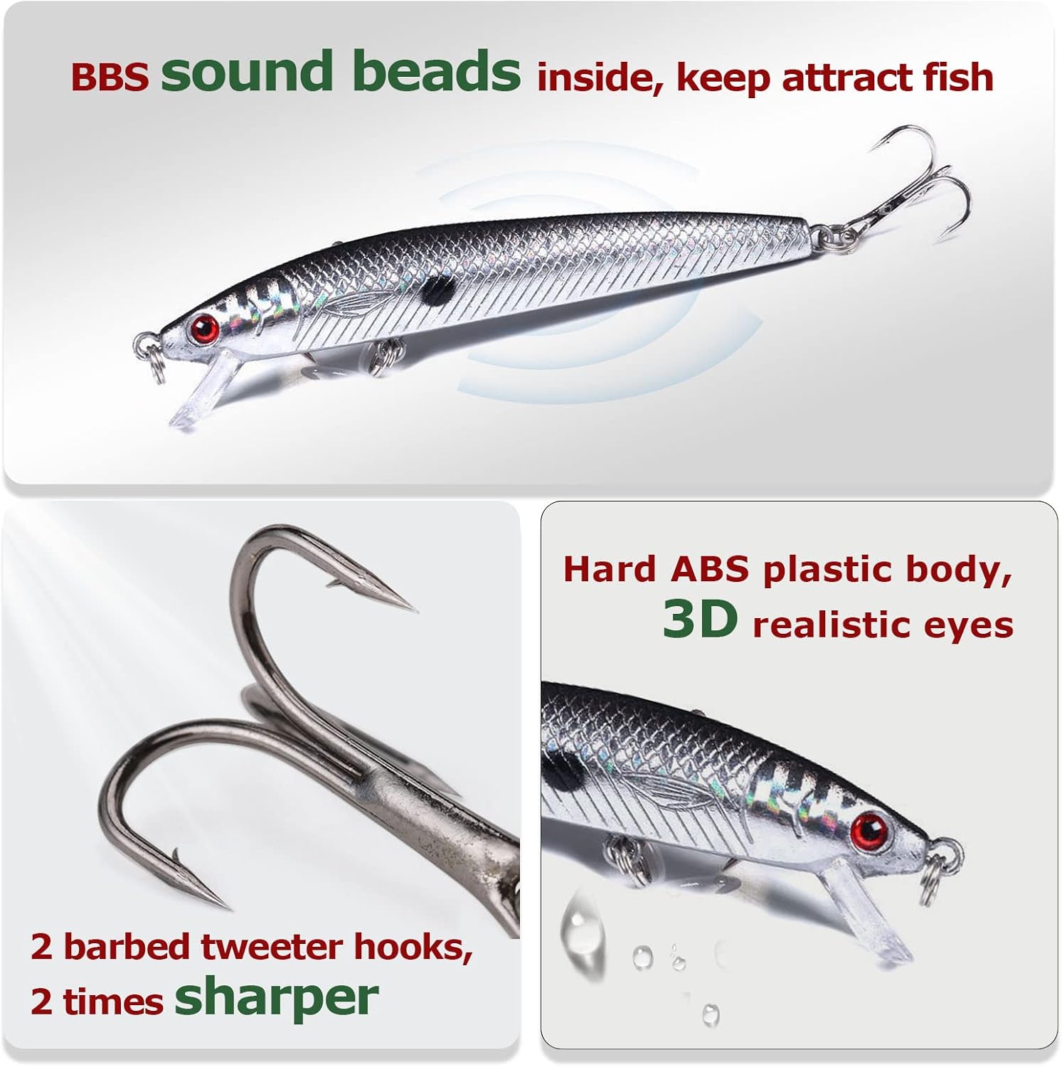 Fishing Lures Set Hard Sinking Fishing Lures with Tackle Box for Freshwater Saltwater Bass Trout Walleye Redfish