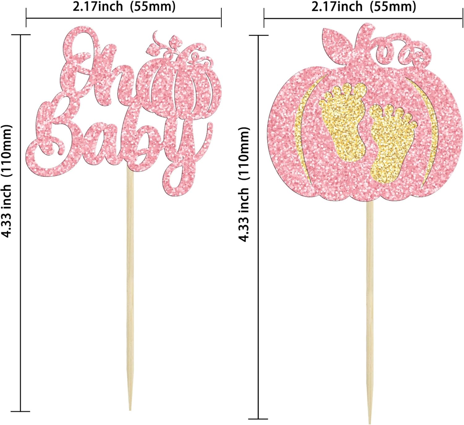 24 piezas de calabaza Oh Baby Cupcake Toppers Pink Glitter Pumpkin Cupcake Picks Boy Baby Shower Cake Decor for Pumpkin Theme Reveal Kids Birthday