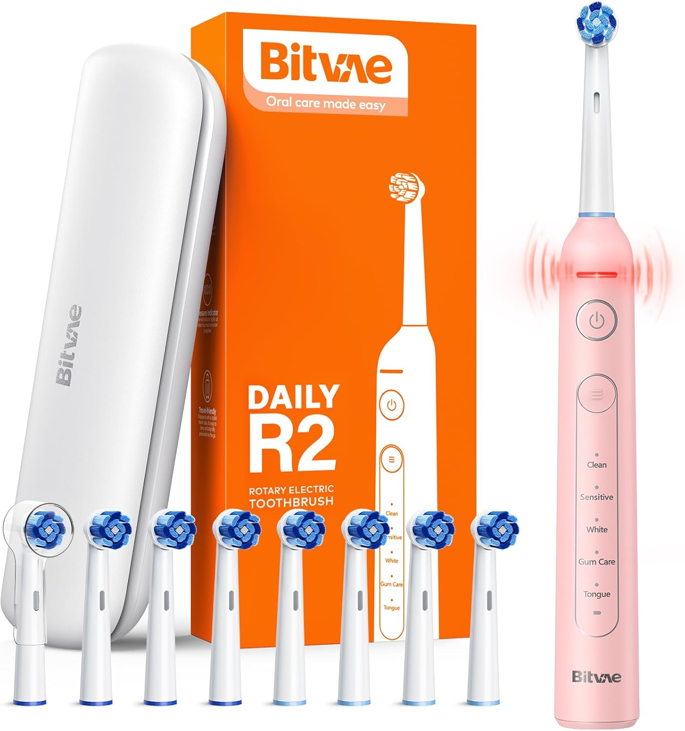 Bitvae Paquete de cepillos de dientes eléctricos ultrasónicos y giratorios para adultos y niños, cepillos de dientes recargables sónicos aceptados