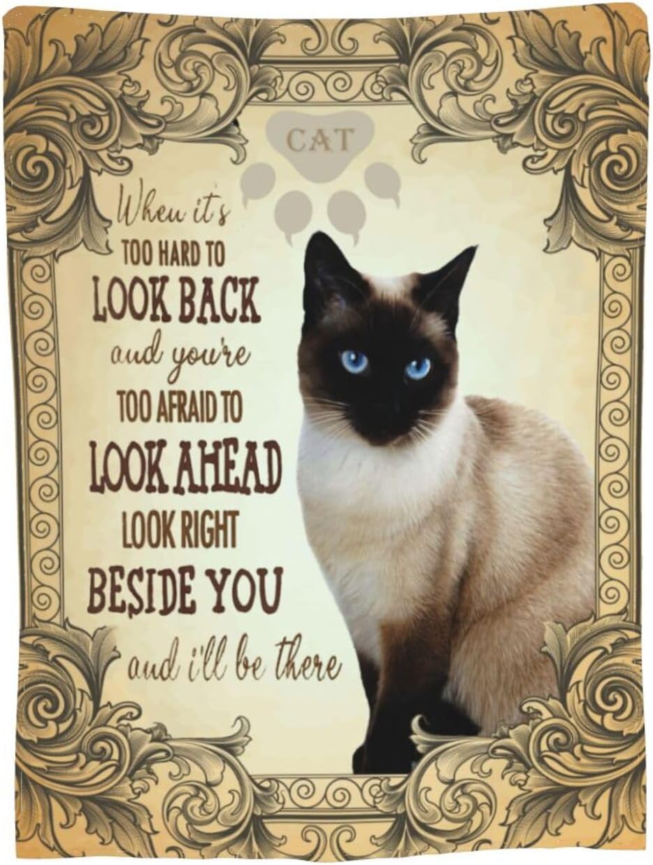 Manta de animal de gato siamés, ultra suave, ligera, antibolitas, acogedora manta de vellón para todas las estaciones, dormitorio, sala de estar,