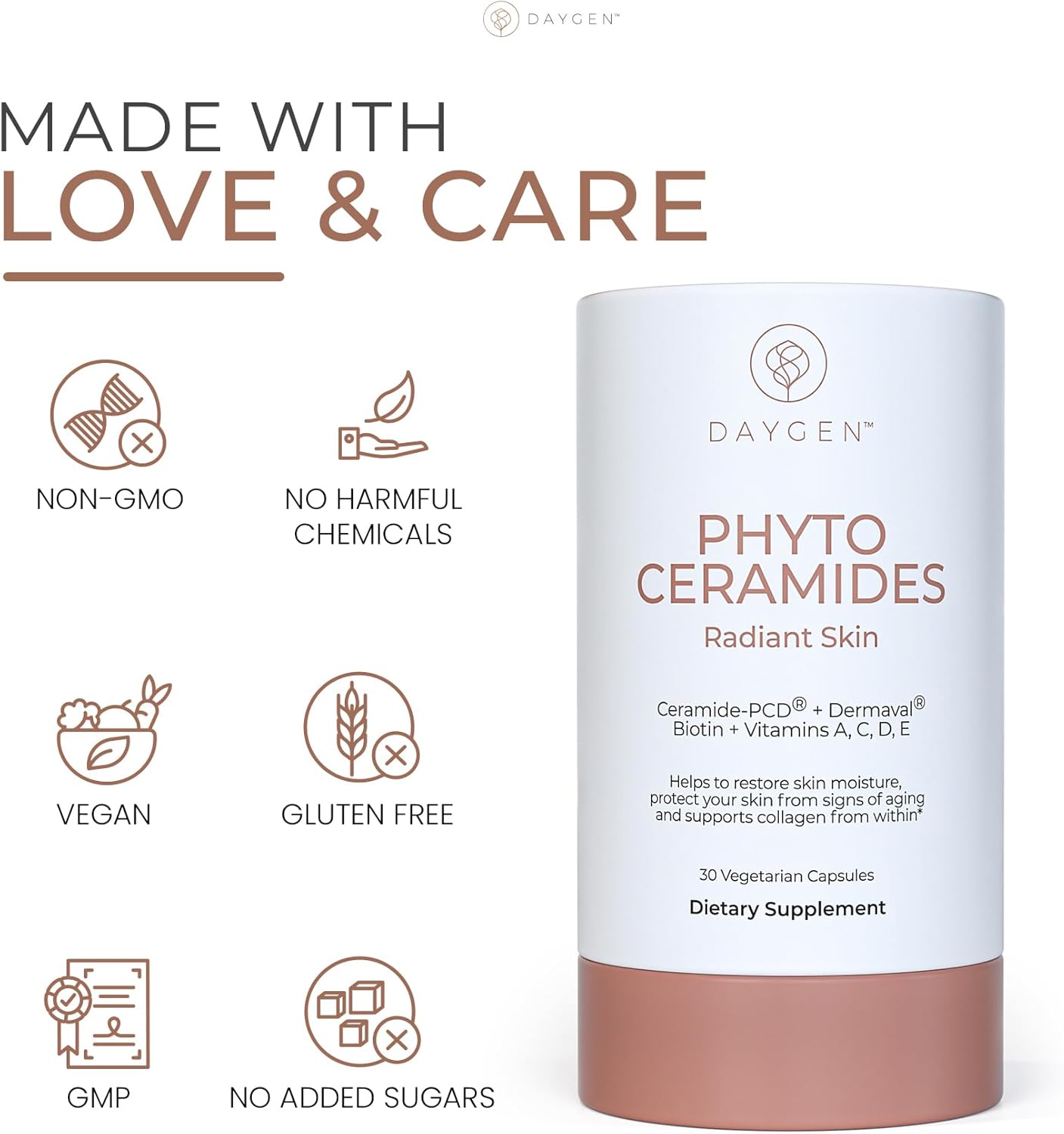 Phytoceramides Radiant Skin with Ceramides & Dermaval – Restaura la humedad de la piel, apoya la producción de colágeno, con biotina y vitaminas A,