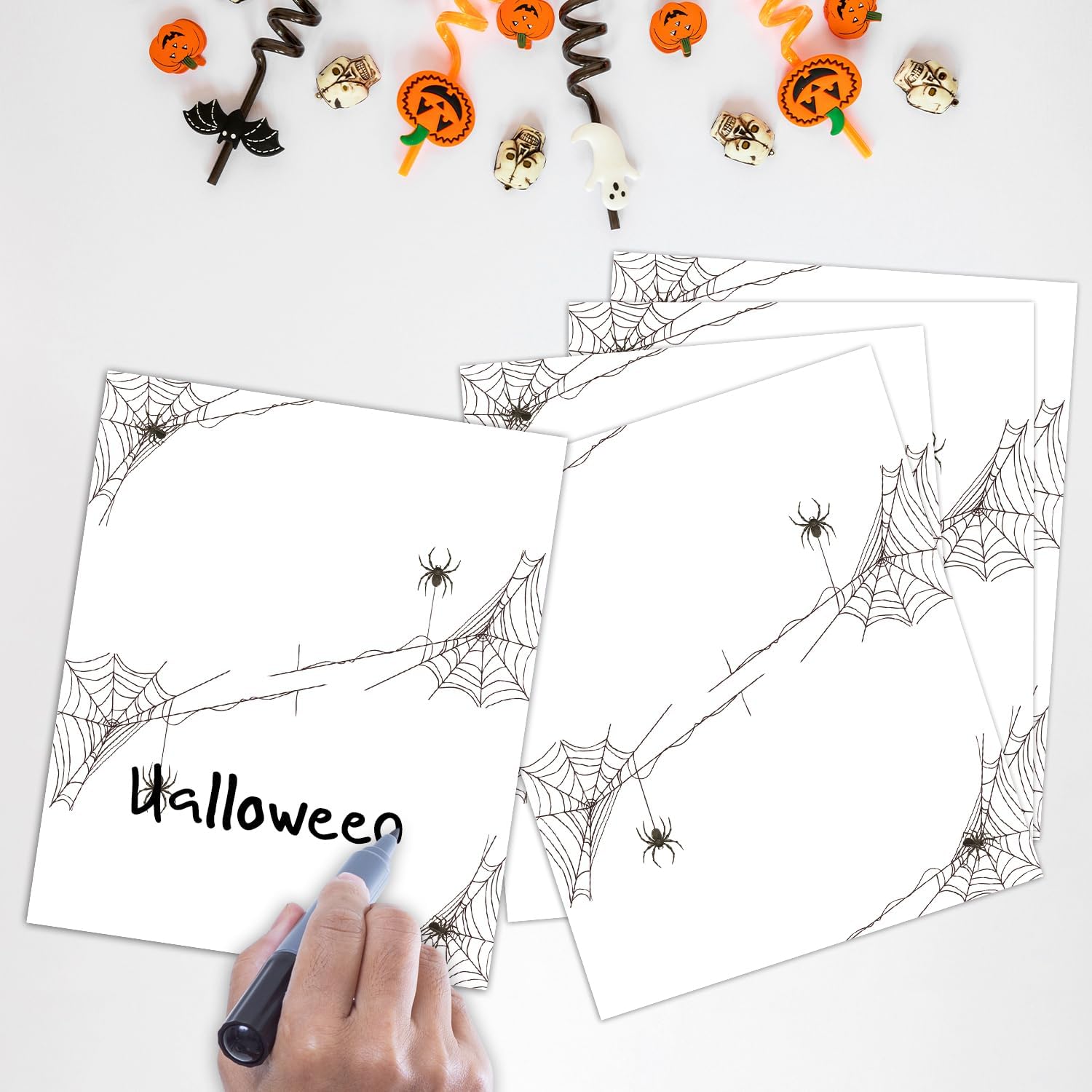 JY878 – Juego de 25 etiquetas de tienda de campaña de Halloween, tarjetas editables con nombre de lugar, plegables, Halloween, Acción de Gracias,
