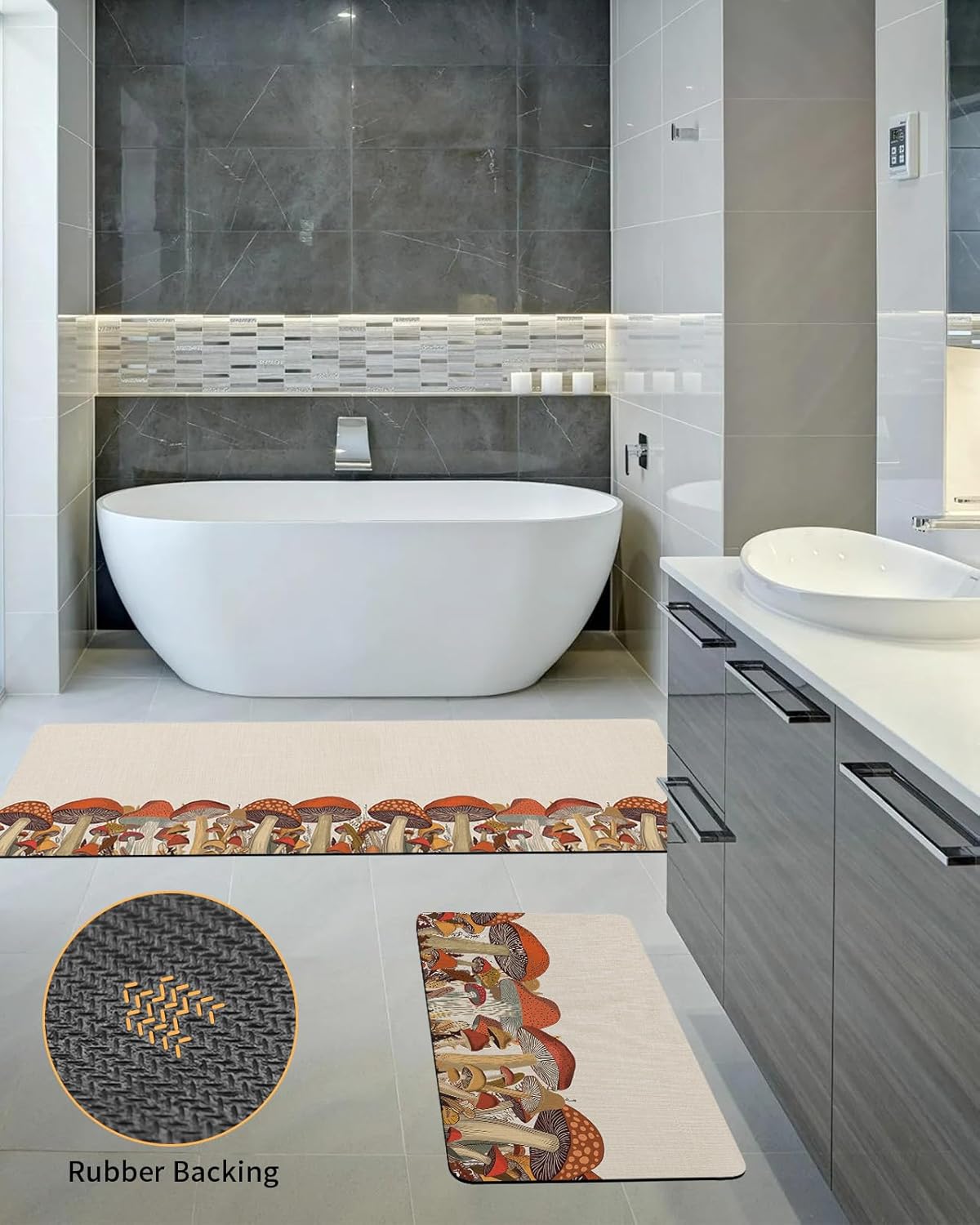 Tapete de baño antideslizante con diseño de hongos del bosque, tapete de baño de secado rápido y absorbente, tapete de ducha de tierra de diatomeas