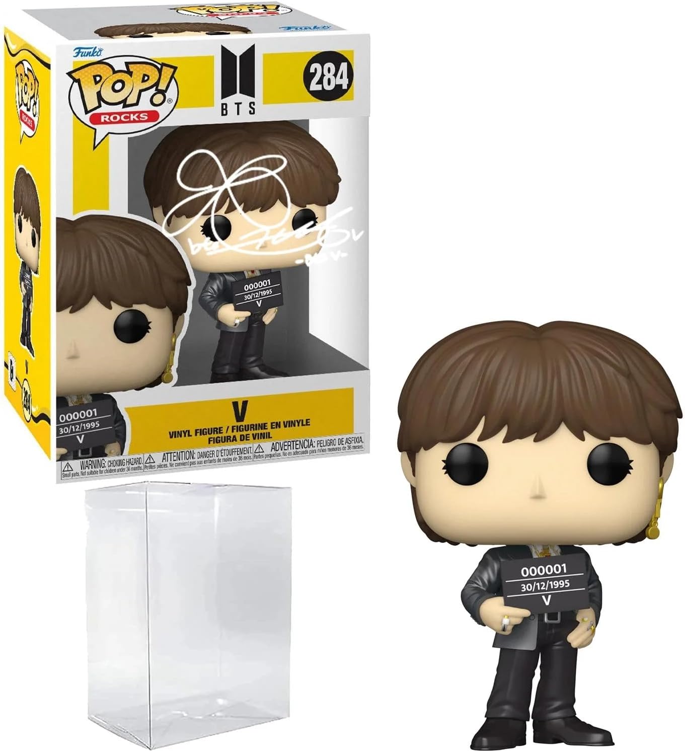 BTS V #284 Facsimile Signed Reprint Laser Autographed Funko POP! Rocks Figurine with Protector Case