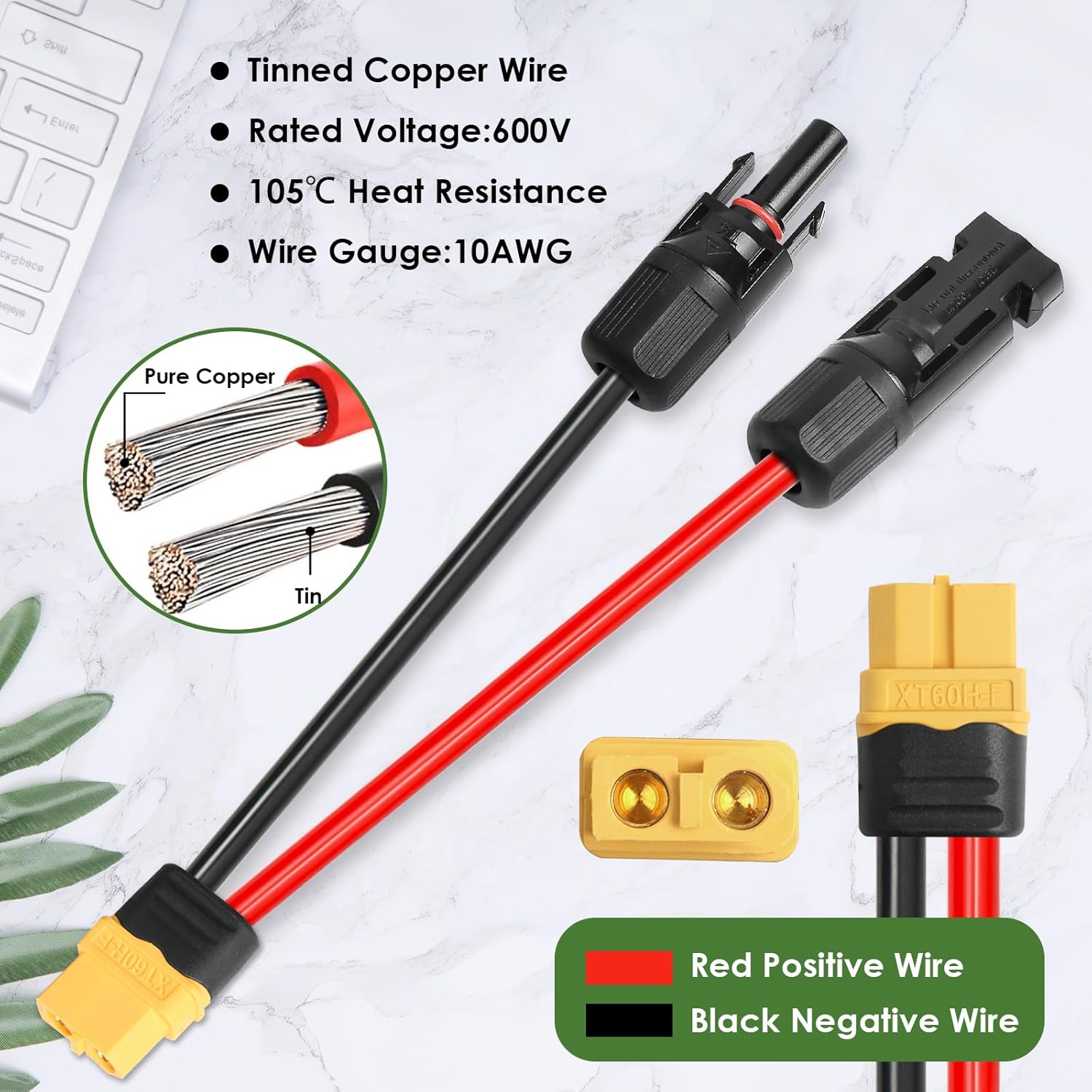 Cable de extensión solar a XT60 10AWG 20FT conector solar a XT60 Cable adaptador para panel solar a estación de energía portátil Generador solar
