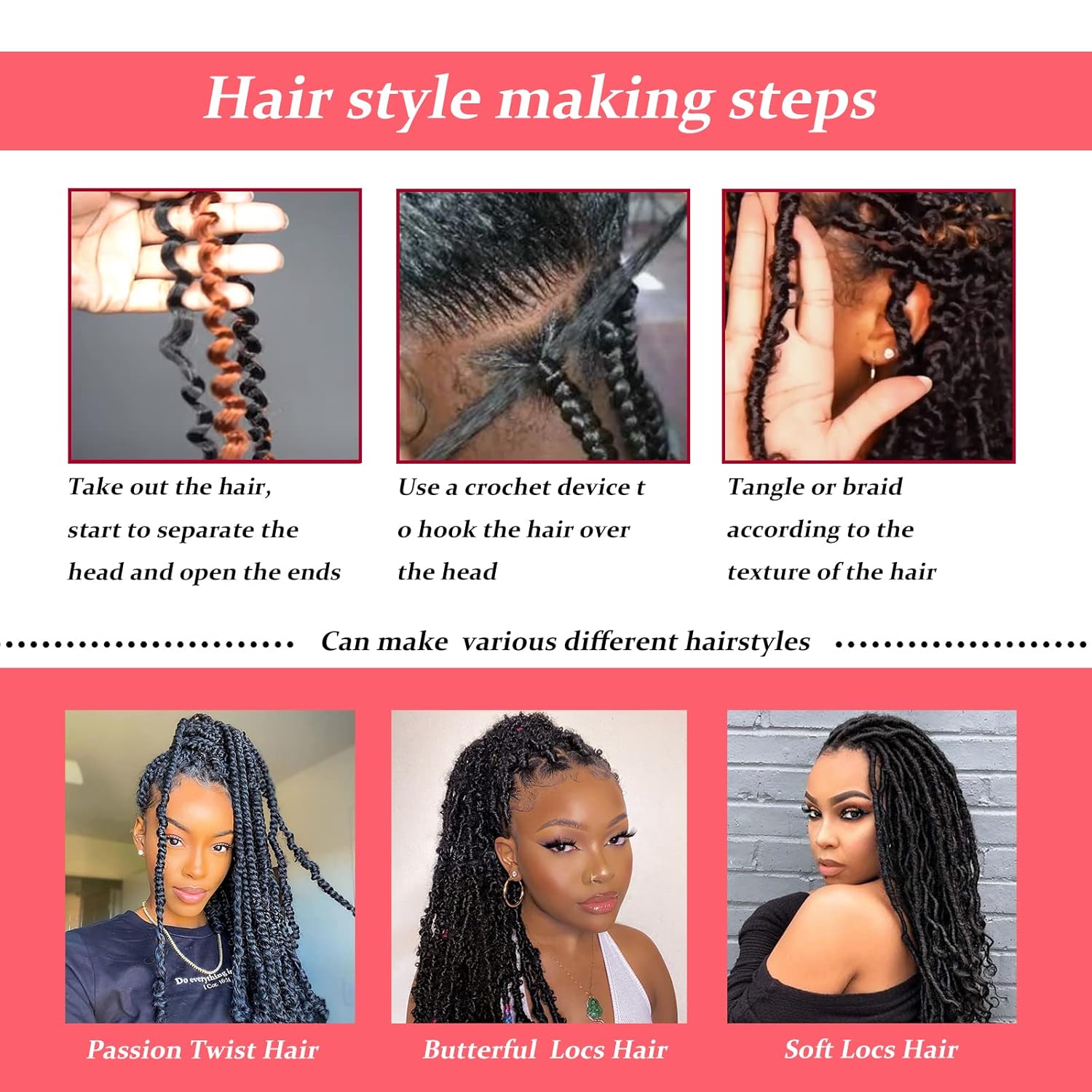 Xtrend 8 paquetes de extensiones de cabello Passion Twist de 18 pulgadas para Butterfly Locs de cabello ondulado de ganchillo para mujeres negras,
