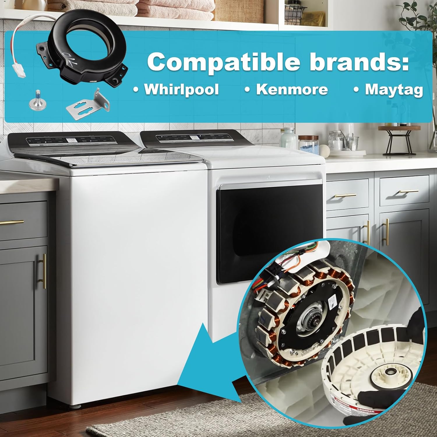 Reemplazo del embrague de arandela W10754448 para Whirlpool AP5956756, 3452770, PS10064562, W10447973, W10817398, W10905022 (negro)