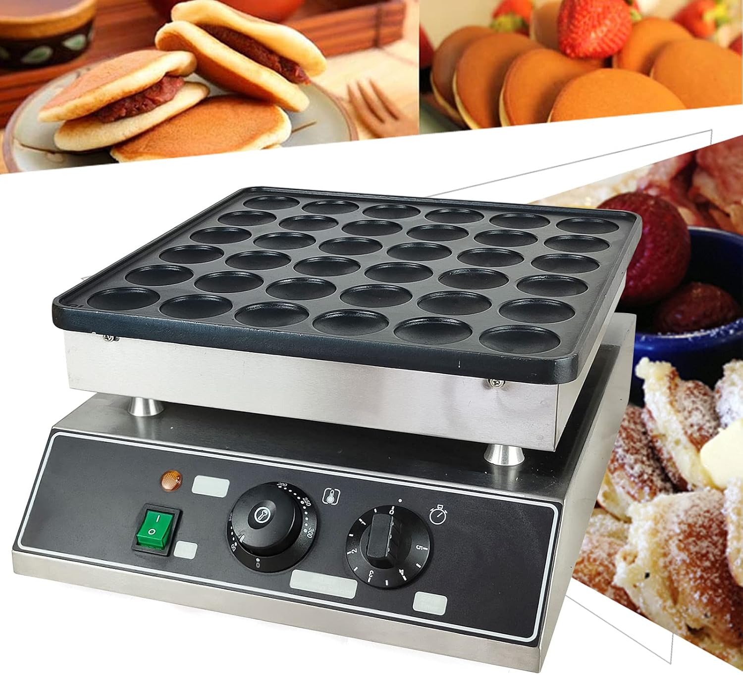 Mini máquina eléctrica para hacer panqueques de 36 agujeros, 1000 W, plancha comercial holandesa para panqueques, máquina comercial para hacer