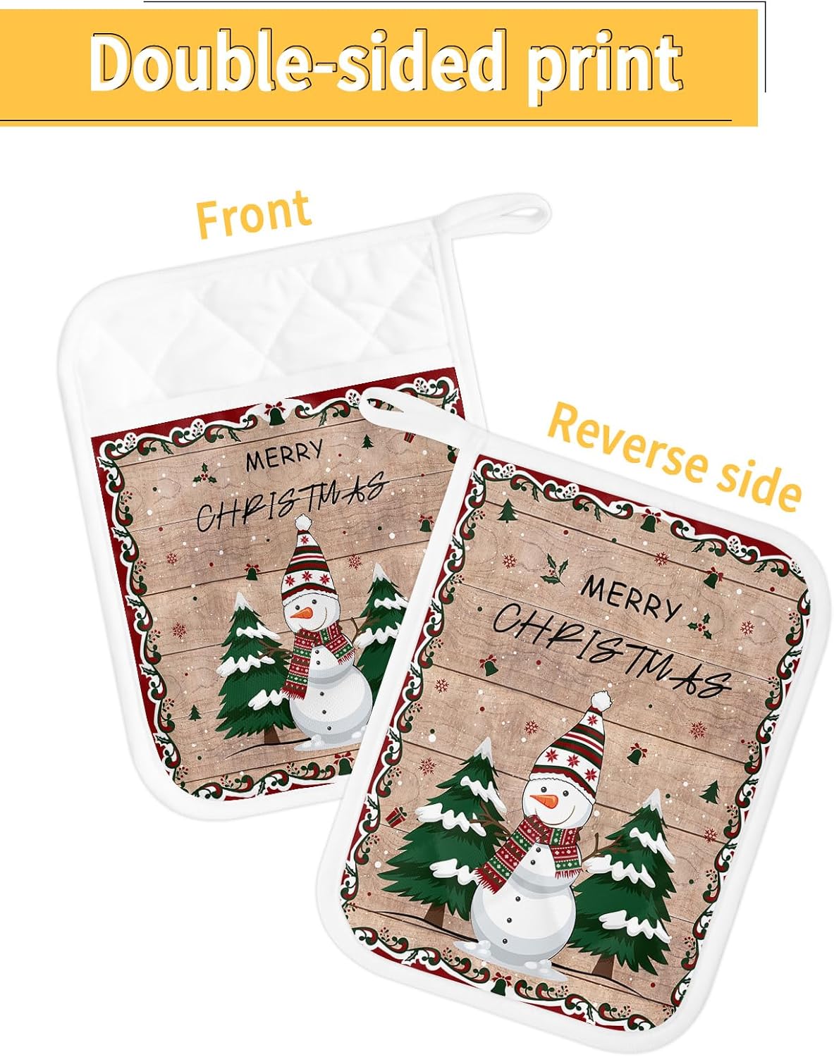 Winter Snowman – Juego de 2 agarraderas para cocina, antideslizante y aislante de calor, juego de agarraderas de tela de toalla con bolsillo,