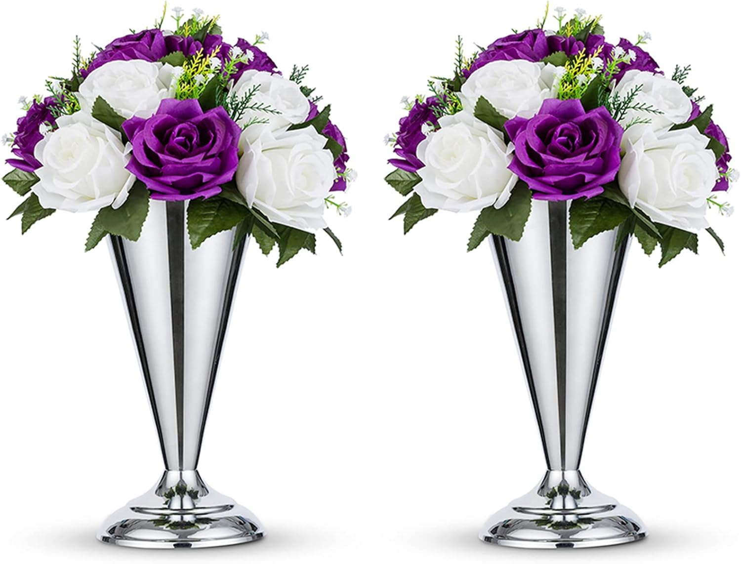 Nuptio Jarrón decorativo de metal con diseño de trompeta para flores, para bodas, centros de mesa, arreglos de flores artificiales para