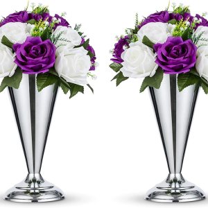 Nuptio Jarrón decorativo de metal con diseño de trompeta para flores, para bodas, centros de mesa, arreglos de flores artificiales para Nuptio Jarrón decorativo de metal con diseño de trompeta para flores, para bodas, centros de mesa, arreglos de flores artificiales para