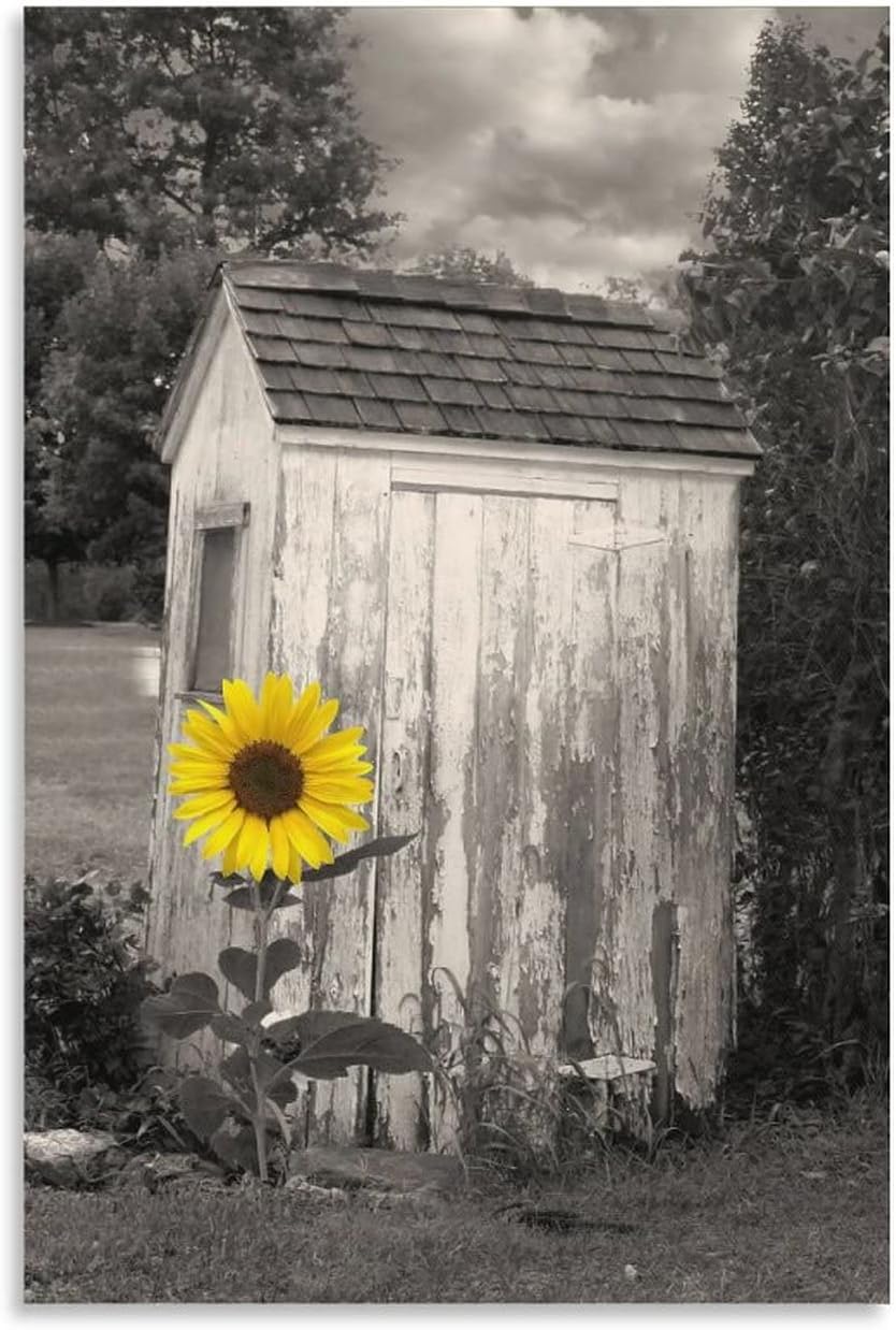 ESyem Pósteres rústicos de girasoles de granja, póster de arte en lienzo para pared de baño, póster artístico y arte de pared, decoración moderna de