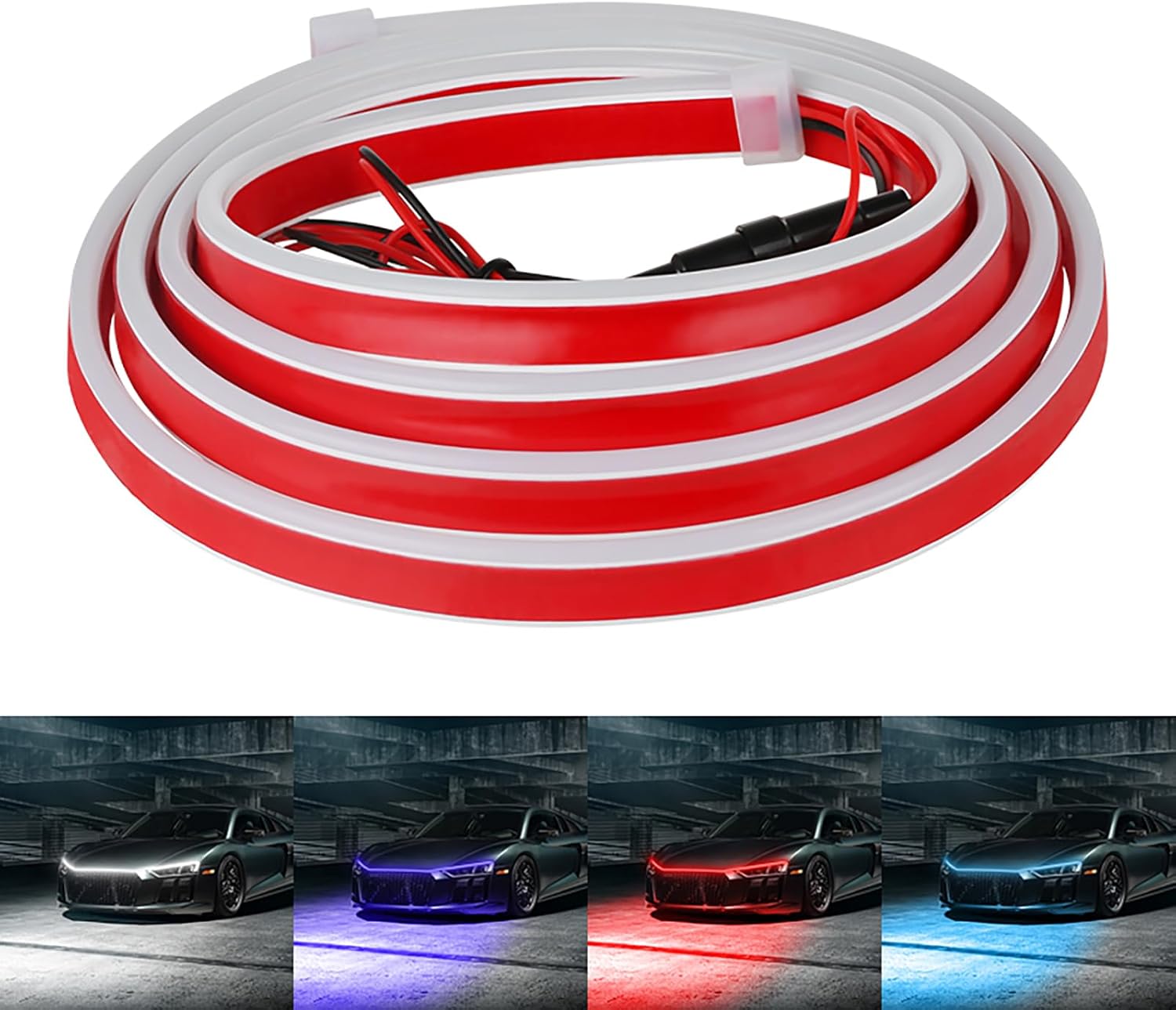 Tira de luz LED para capó de automóvil, de 71 pulgadas, flexible, para correr durante el día, inicia la luz de escaneo para automóviles, camiones,