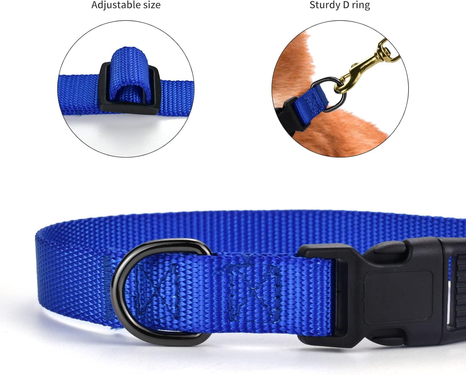 AUDWUD Collar de nailon grueso, collar clásico ajustable para perro en varios colores, adecuado para perros pequeños, medianos y grandes, 4 tamaños