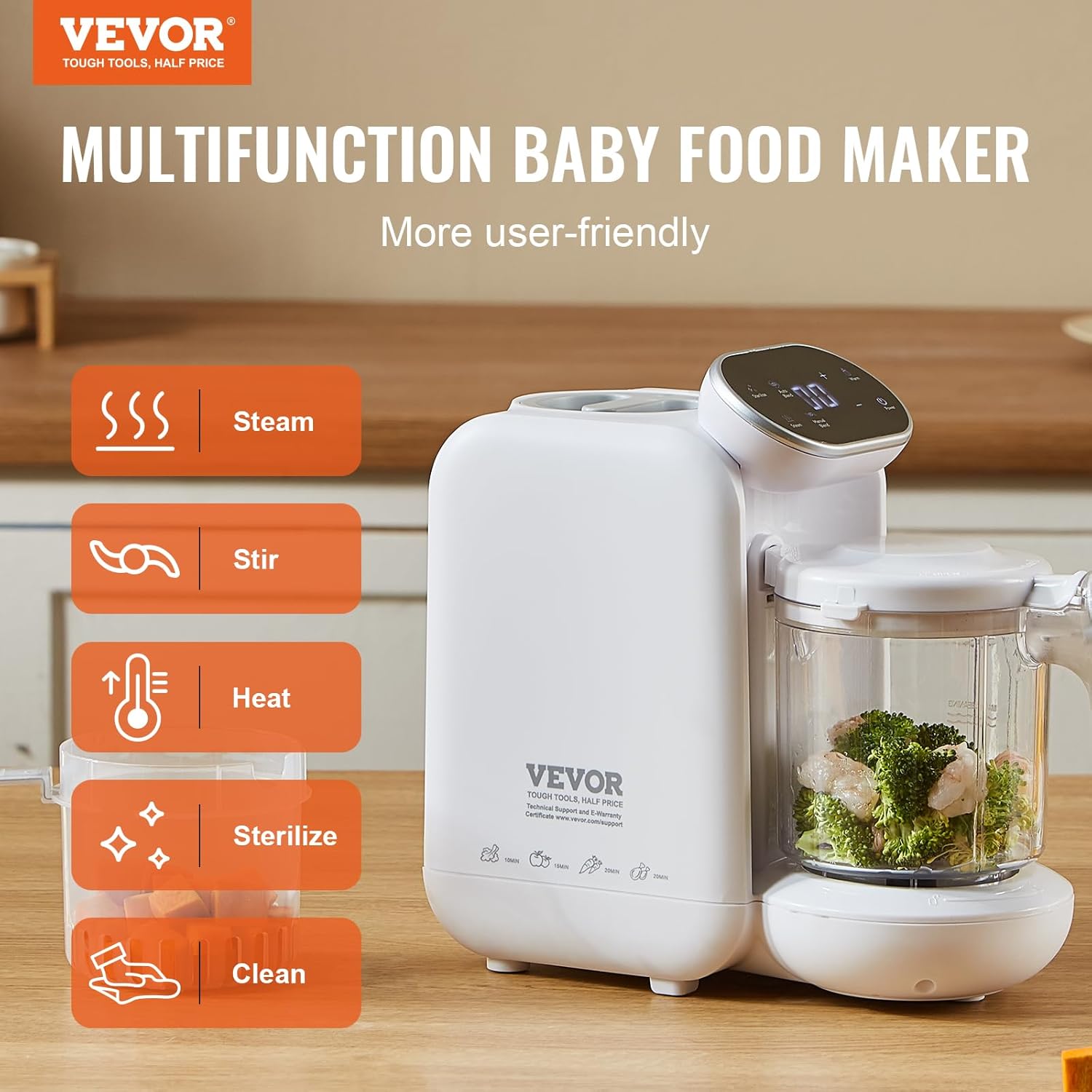 VEVOR Fabricante de alimentos para bebés, procesador de alimentos para bebés, sin BPA, 5 en 1, licuadora de puré de alimentos para bebés, molinillo