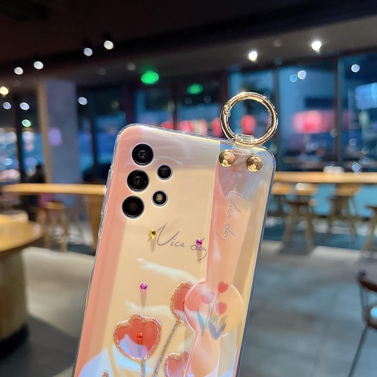 Funda para Samsung Galaxy A32 0.18 oz linda con correa de muñeca Kickstand A32 Case Glitter Bling Cartoon IMD Soft TPU a prueba de golpes Funda