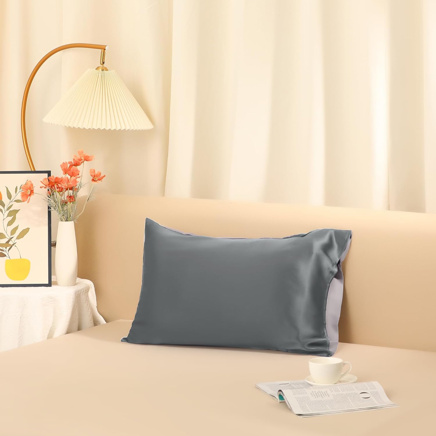 uxcell Funda de almohada de seda satinada para cabello y piel, resistente a las arrugas, a la decoloración, seda natural, 1 funda de almohada suave