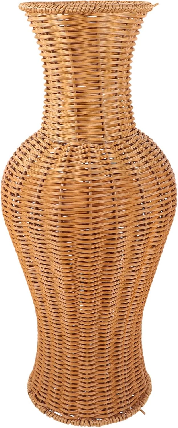 TEHAUX Florero de madera de mimbre, florero de mimbre vintage, jarrón de flores tejidas, jarrón de flores de paja, jarrón rústico de estilo japonés,