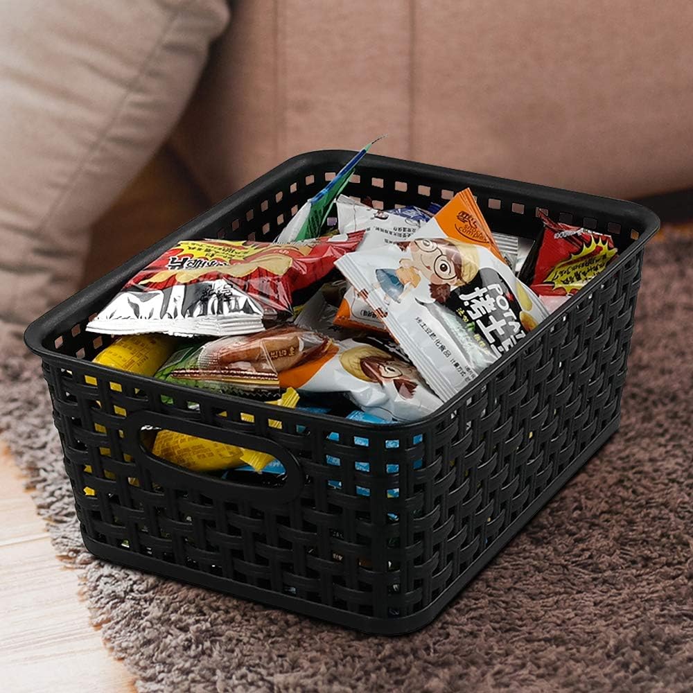 Kiddream Juego de 6 cestas de almacenamiento de tejido de plástico para despensa (negro)