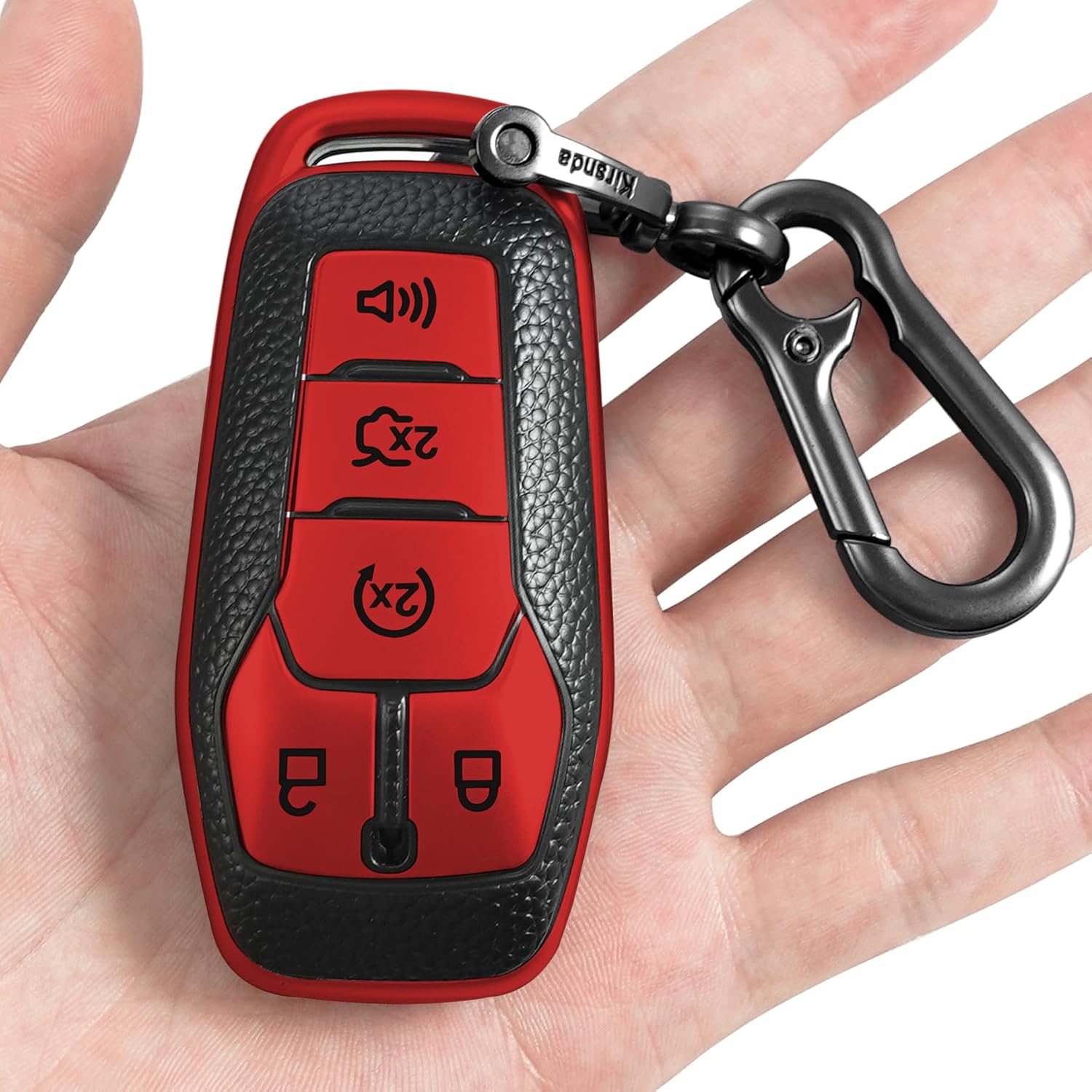 Kirsnda Funda para llavero Ford, funda con textura, con llavero, carcasa para llavepiel, 5 botones para Explorer 2016 2017 para Mustang Fusion MKZ