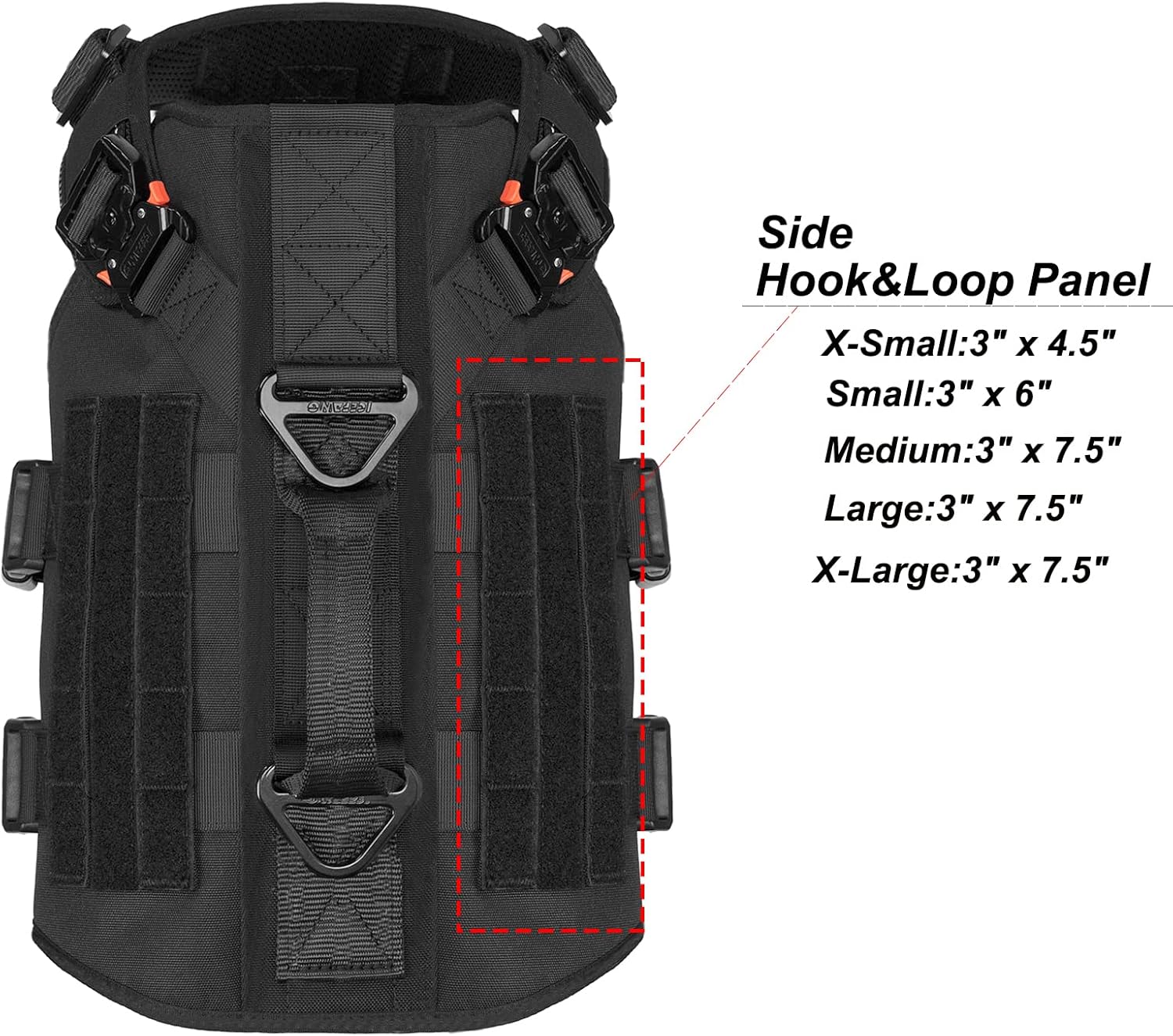 ICEFANG – Arnés táctico para perro con 6 hebillas, chaleco con sistema molle con asa para perro, 34 del cuerpo, panel con velcro para parche de
