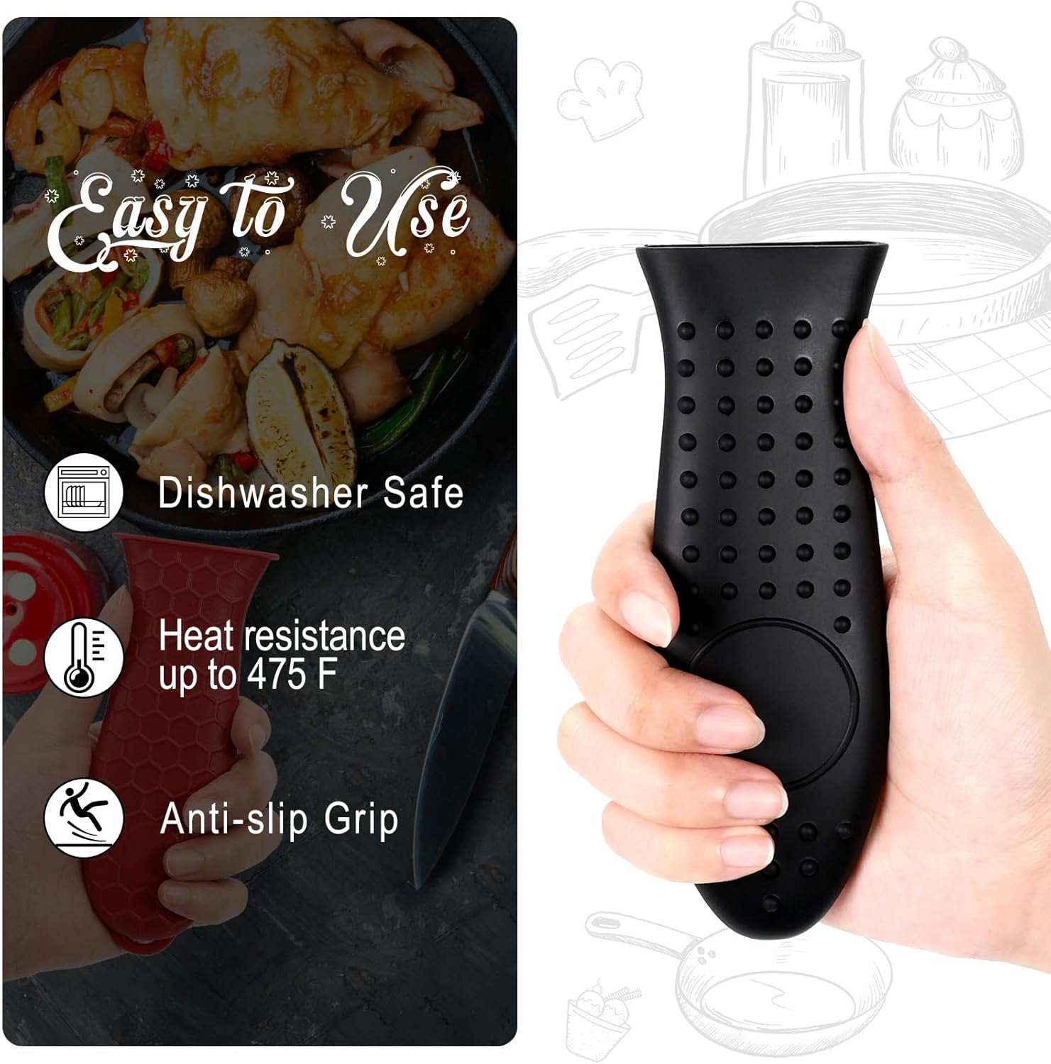 Joyhalo joyhalo – Juego de 6 fundas para mango de sartén de hierro fundido, resistentes al calor, fundas de mango de sartén de hierro fundido,