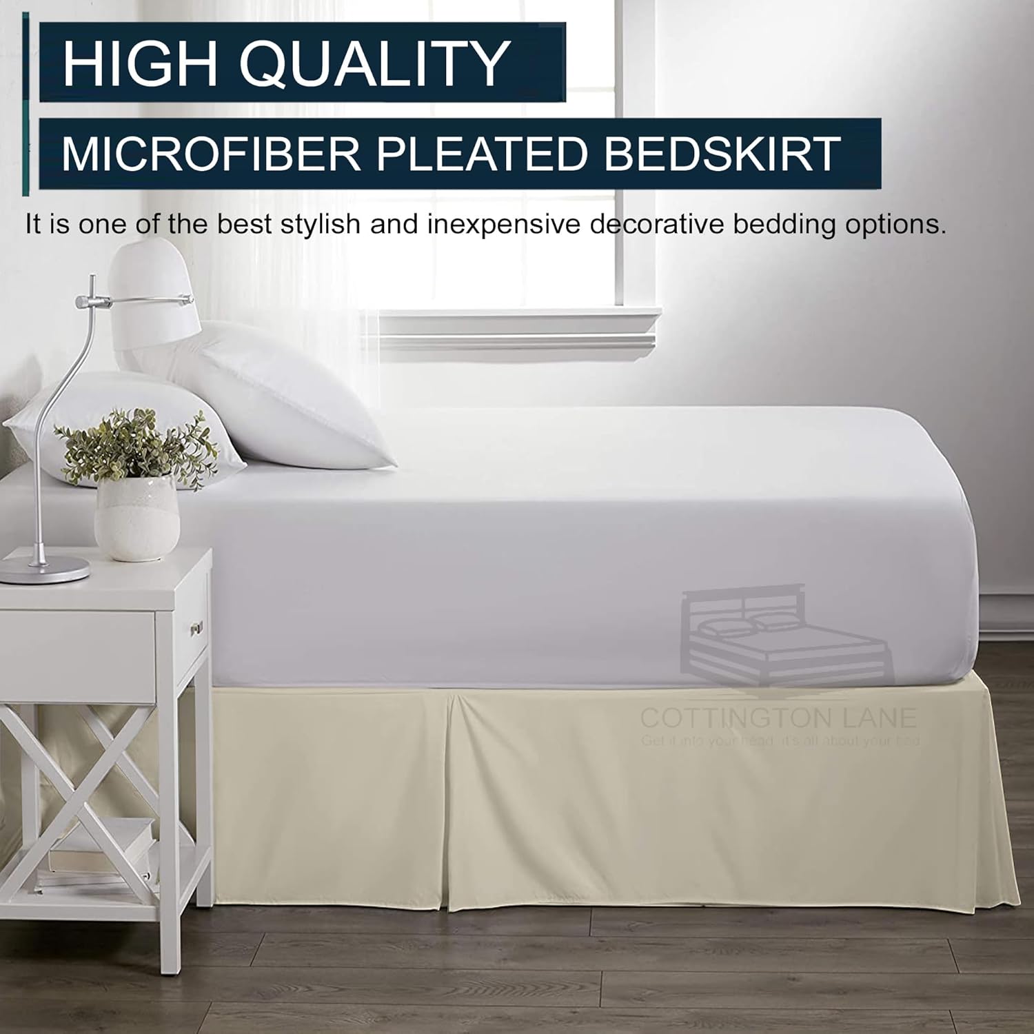 Falda de cama plisada de lujo tamaño Queen de 15 pulgadas, esquinas divididas  Hotel Luxury 1800 ultra suave a medida con volantes  Falda de cama