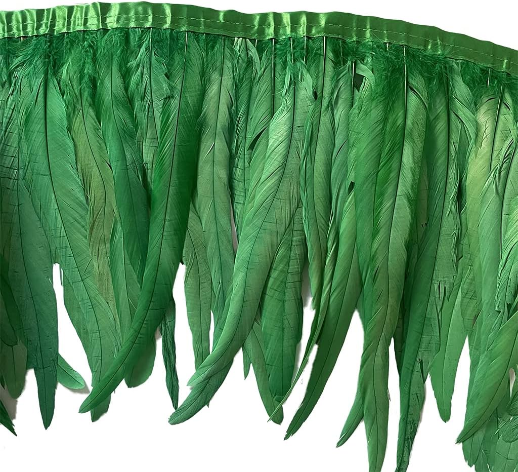 LONDGEN Borde de flecos de plumas de gallo de 12 a 14 pulgadas de ancho para decoración de ropa y boda, fiesta de Halloween, paquete de 1 yarda