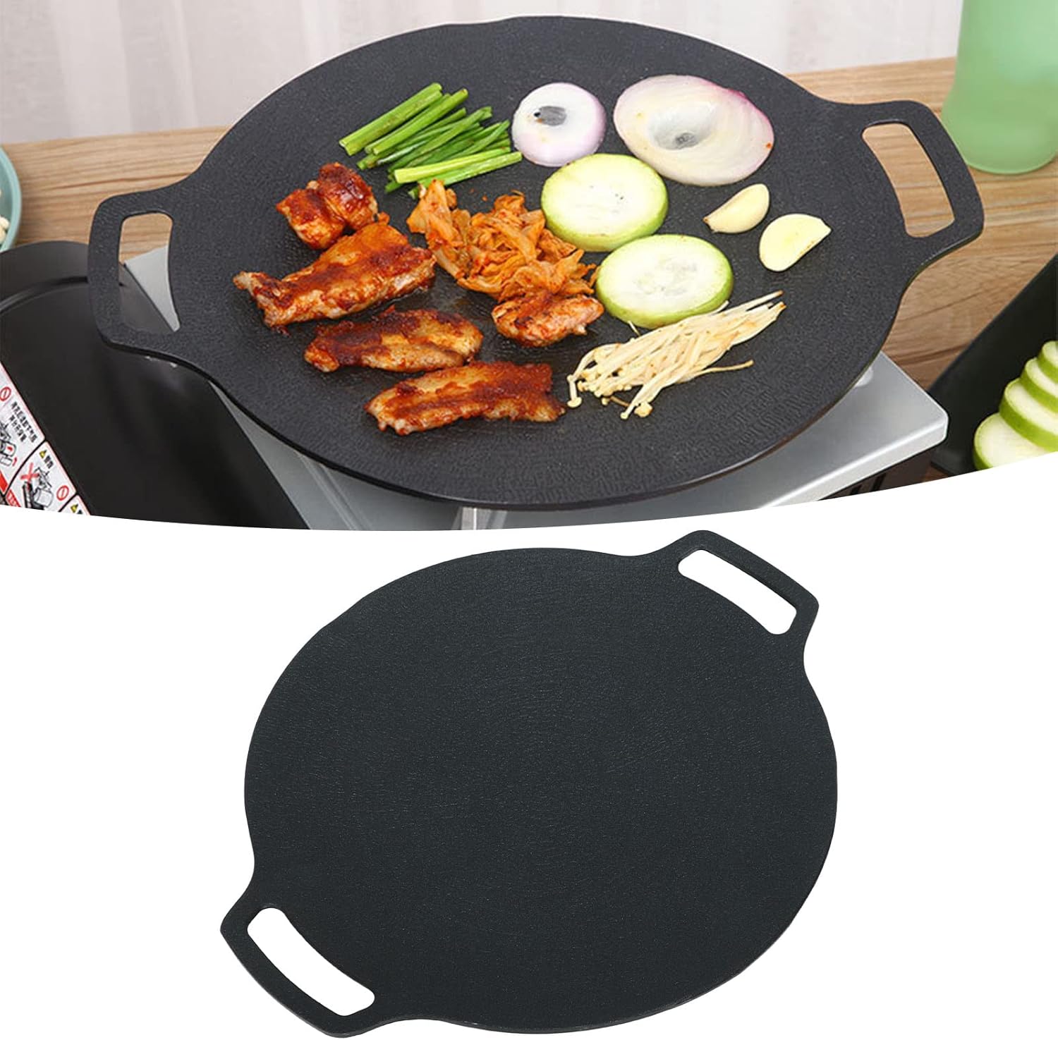 Luqeeg Parrilla antiadherente para barbacoa coreana con asas dobles, plancha de cocción rápida y uniforme para cocinar, camping, picnic, playa,