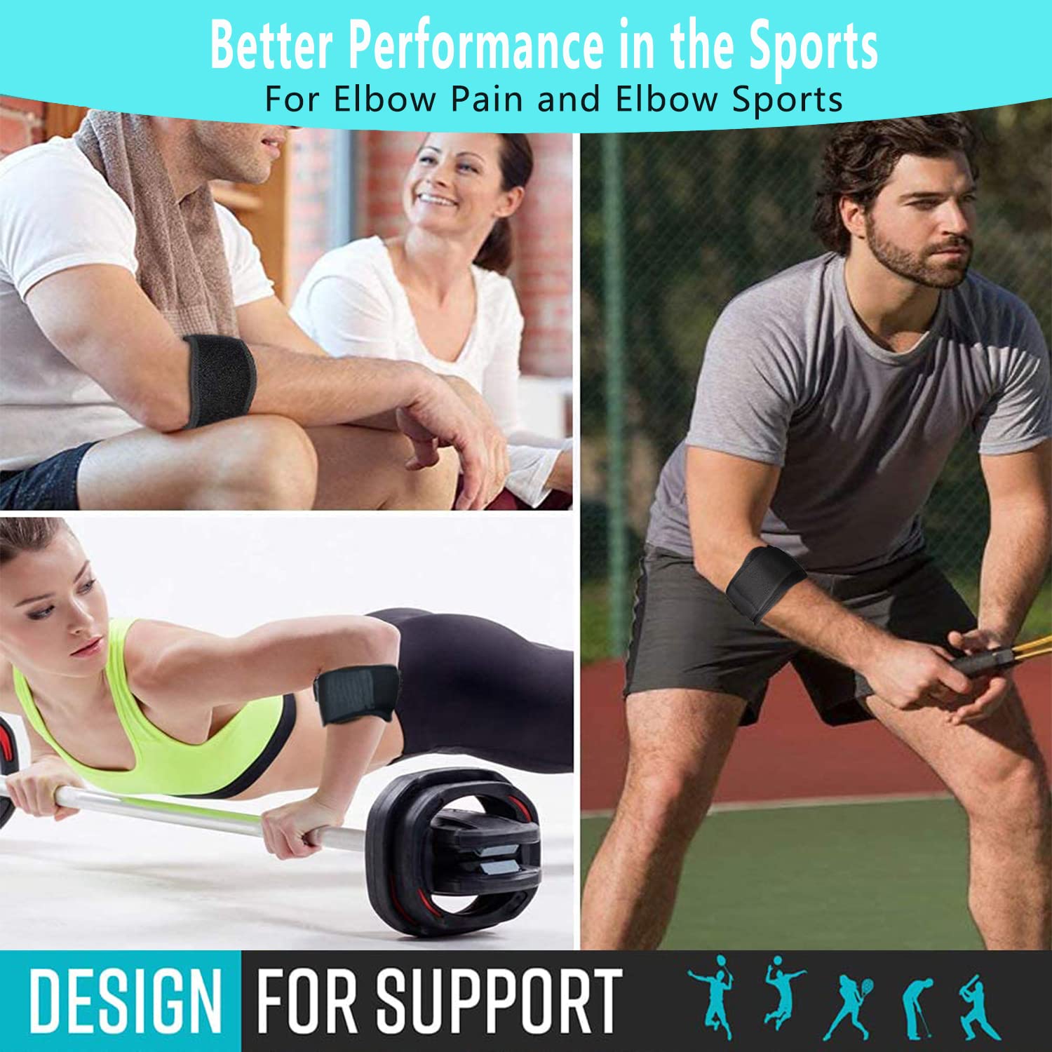 Cinlitek Codera para tendinitis, alivio del dolor de codo de tenis y golfista, correa de apoyo para hombres y mujeres para levantamiento de pesas,